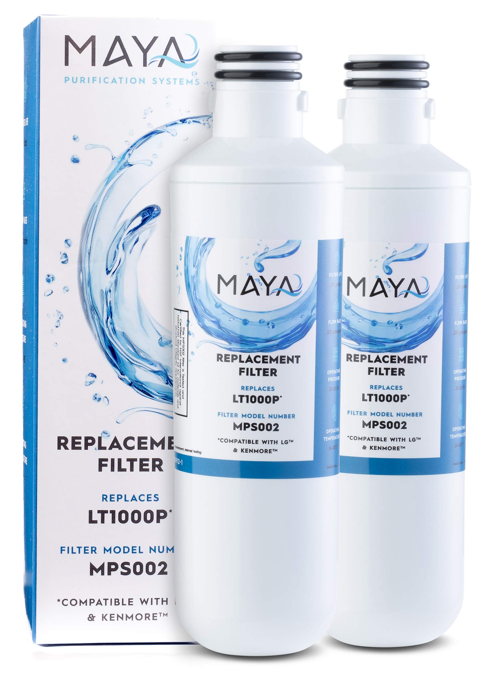 Maya MPS202 Twist-in Refrigerator Water Filter LT1000P 2 -Pack