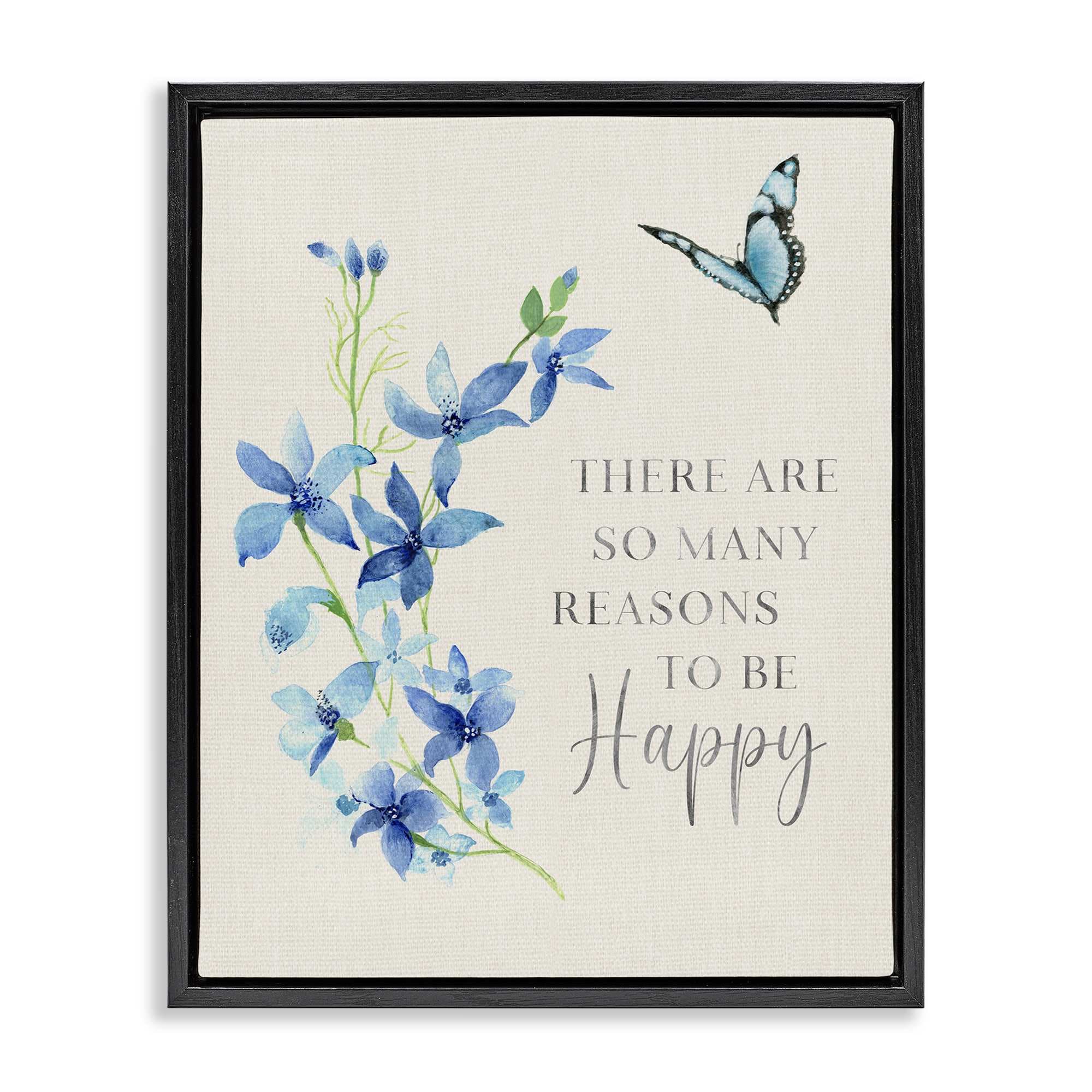 Stupell Industries BS-227-FFB-24X30 Reasons To Be Happy Floral Black Framed Floater Canvas Wall Art By Janet Tava 25 x 31