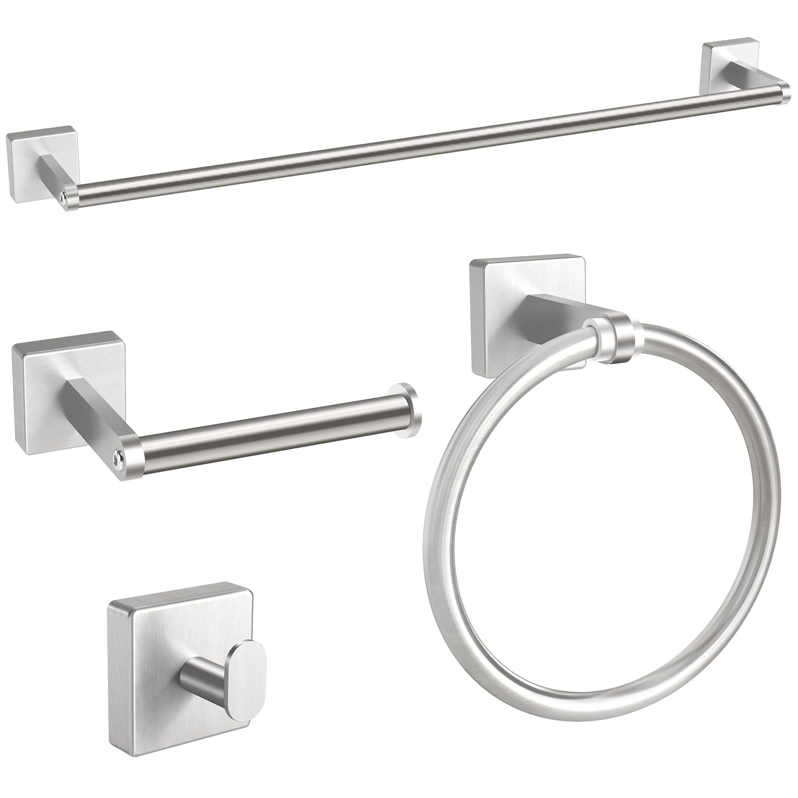 TNSO - Brushed Nickel Stainless Steel Aluminum Bathroom Hardware Set 4 Piece Wall Mounted Towel B...