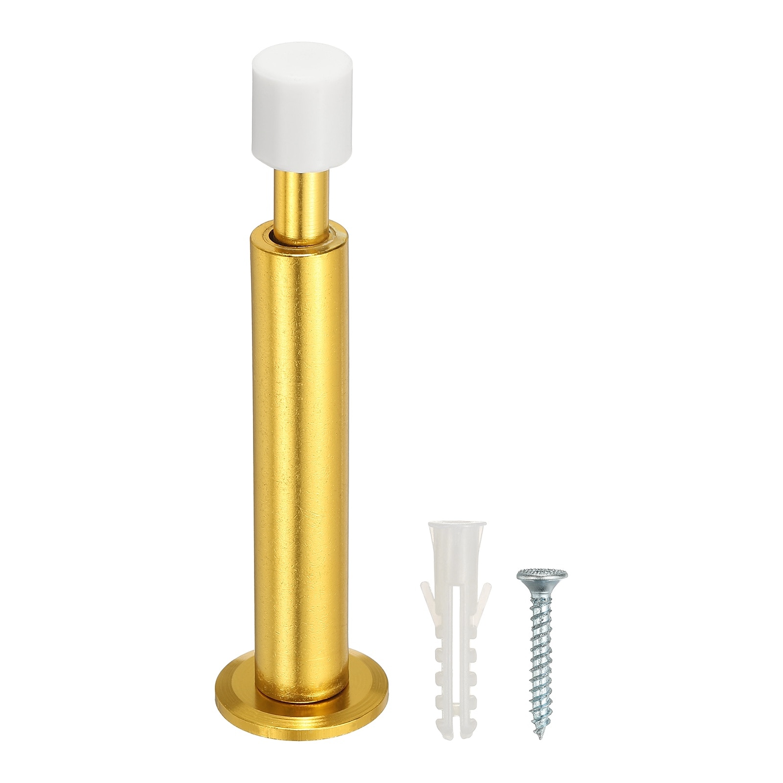 PATIKIL 1pc 4 Inch Spring Door Stopper Aluminum Spring Door Stop Bumper Metal Wall Protector Doorstops Rubber Tip Long Solid Scalable with Screws for Wall Inside Gold Tone #S26050700UX8955