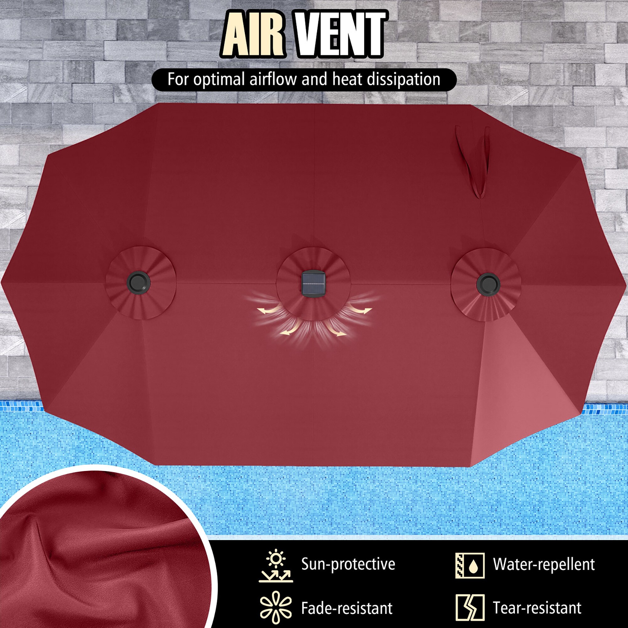 Costway 15-ft Iron Red No-tilt Garden Patio Umbrella with Lights in the ...