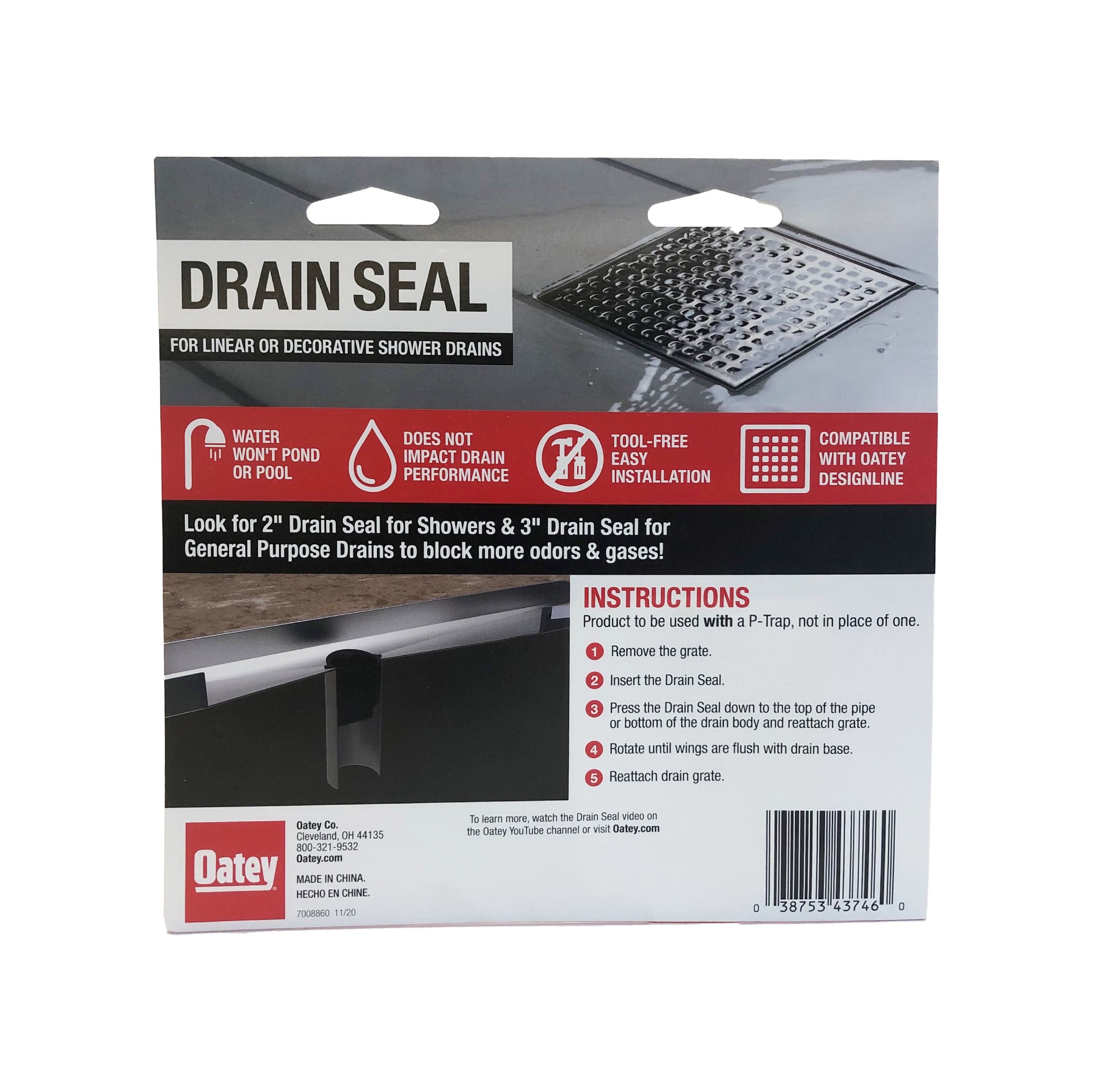 Black PVC 2-Inch Drain Seal for Linear and Decorative Shower Drains