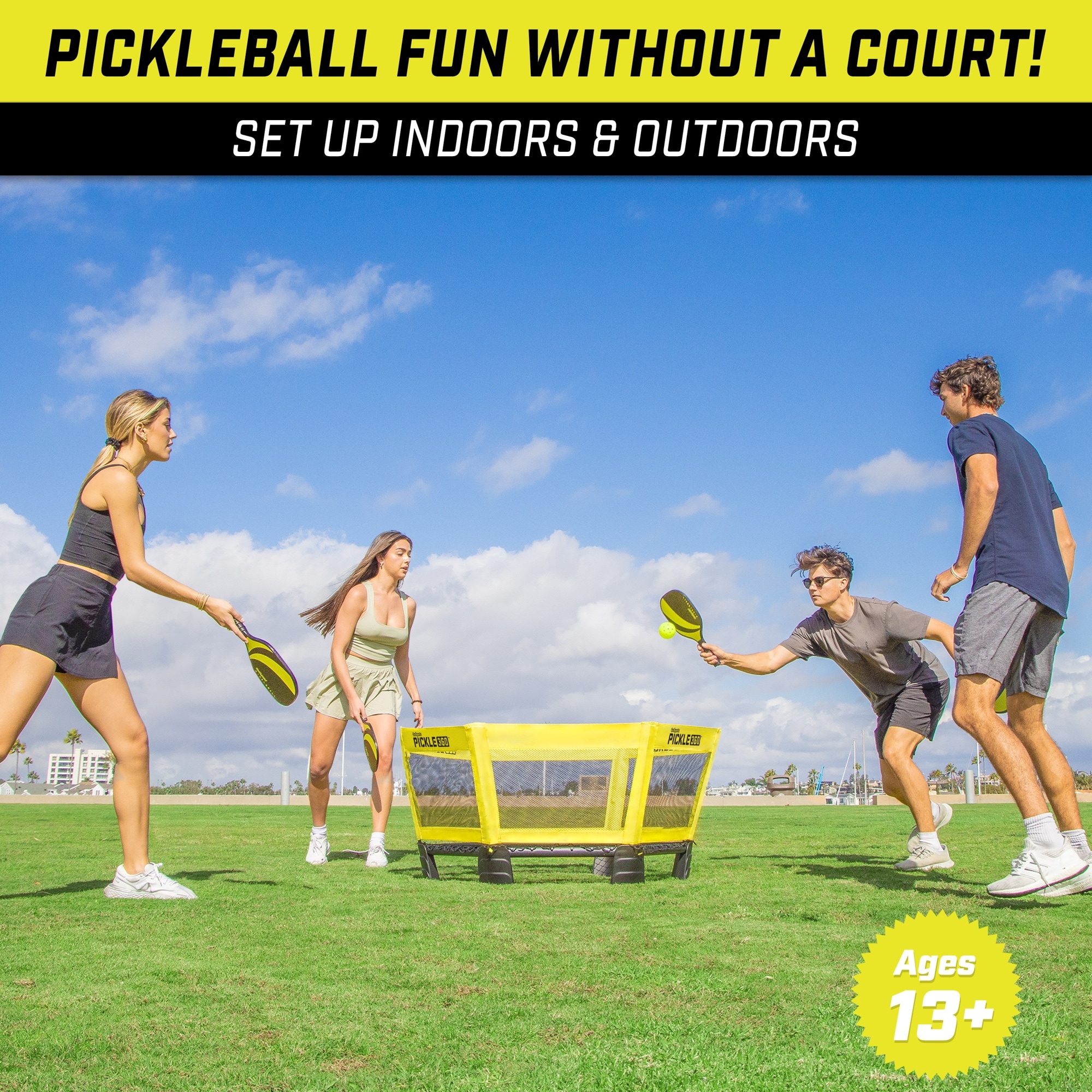 GoSports Pickle 360 Yellow and Black Paddle Ball Game Set