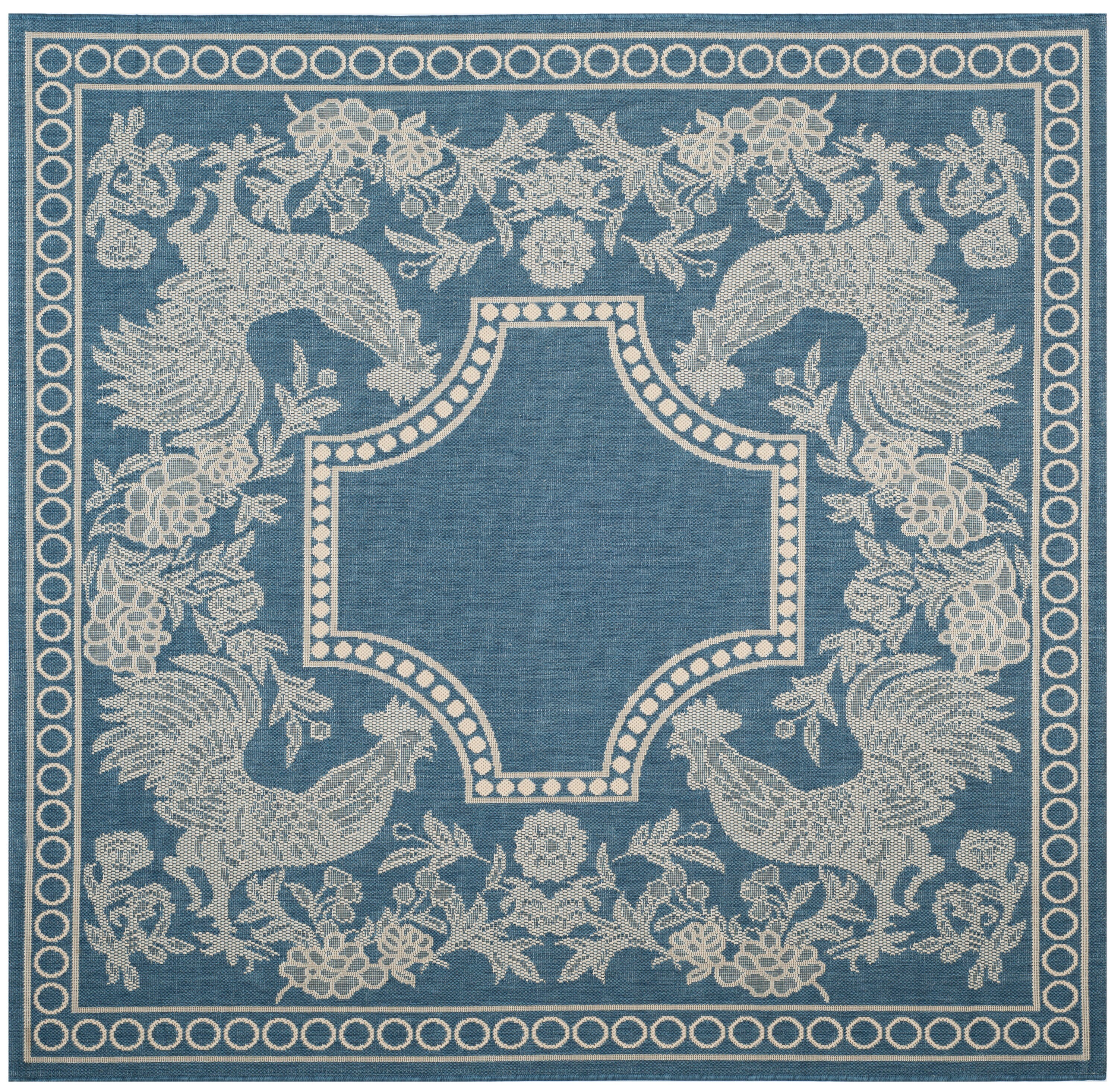 Safavieh CY3305-3103-7SQ Courtyard Praia 7 x 7 (ft) Loomed Polypropylene Blue/Natural Square Indoor/Outdoor Border Area rug