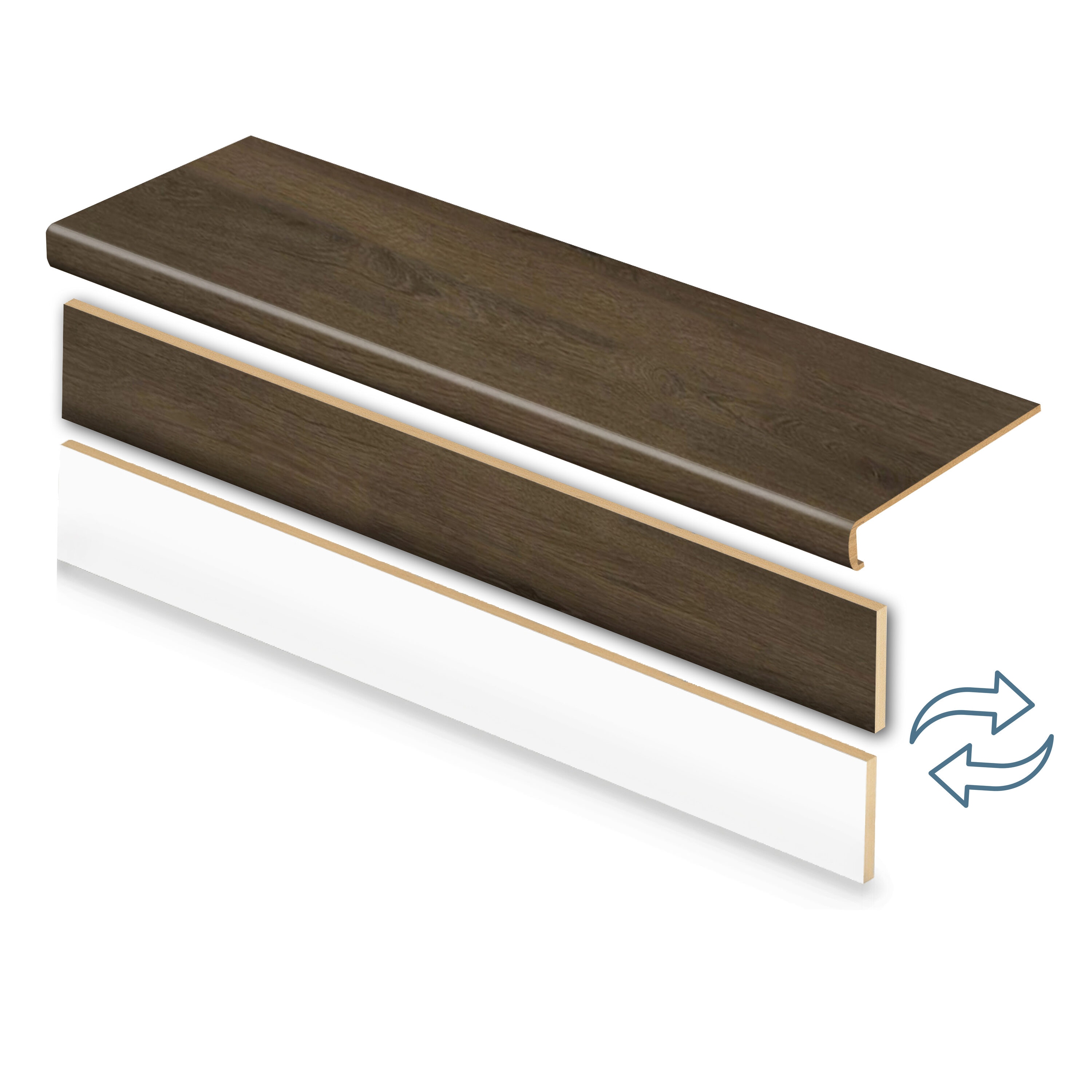 Zamma 20CA77189 Cap A Tread Stair Renewal System 47-in x 12.125-in x 2.1875-in Brown Moss Oak Type 2 Kit with Reversible Riser Laminate No return Square edge Stair Tread