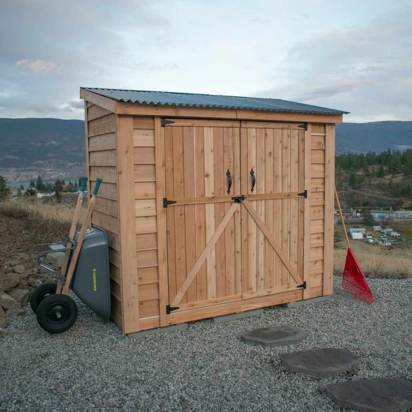 Outdoor Living Today KIT-SS84-D-METAL-AK Space Saver 4-ft x 8-ft Lean-to Style Wood Outdoor Storage Shed with 2 Doors