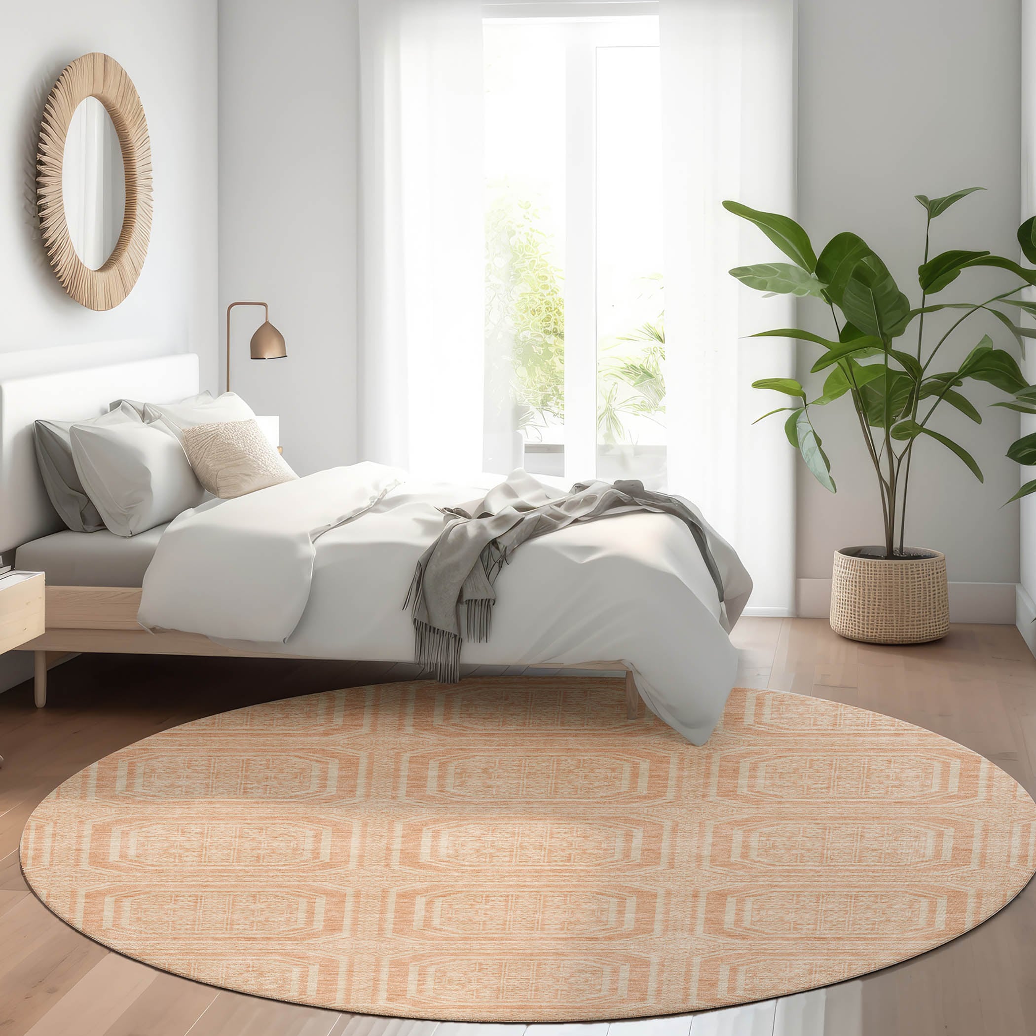 Addison Rugs ACN1460PH8RO Chantille ACN1460PH 8 x 8 (ft) Polyester Peach Round Indoor/Outdoor Geometric Machine washable Area rug