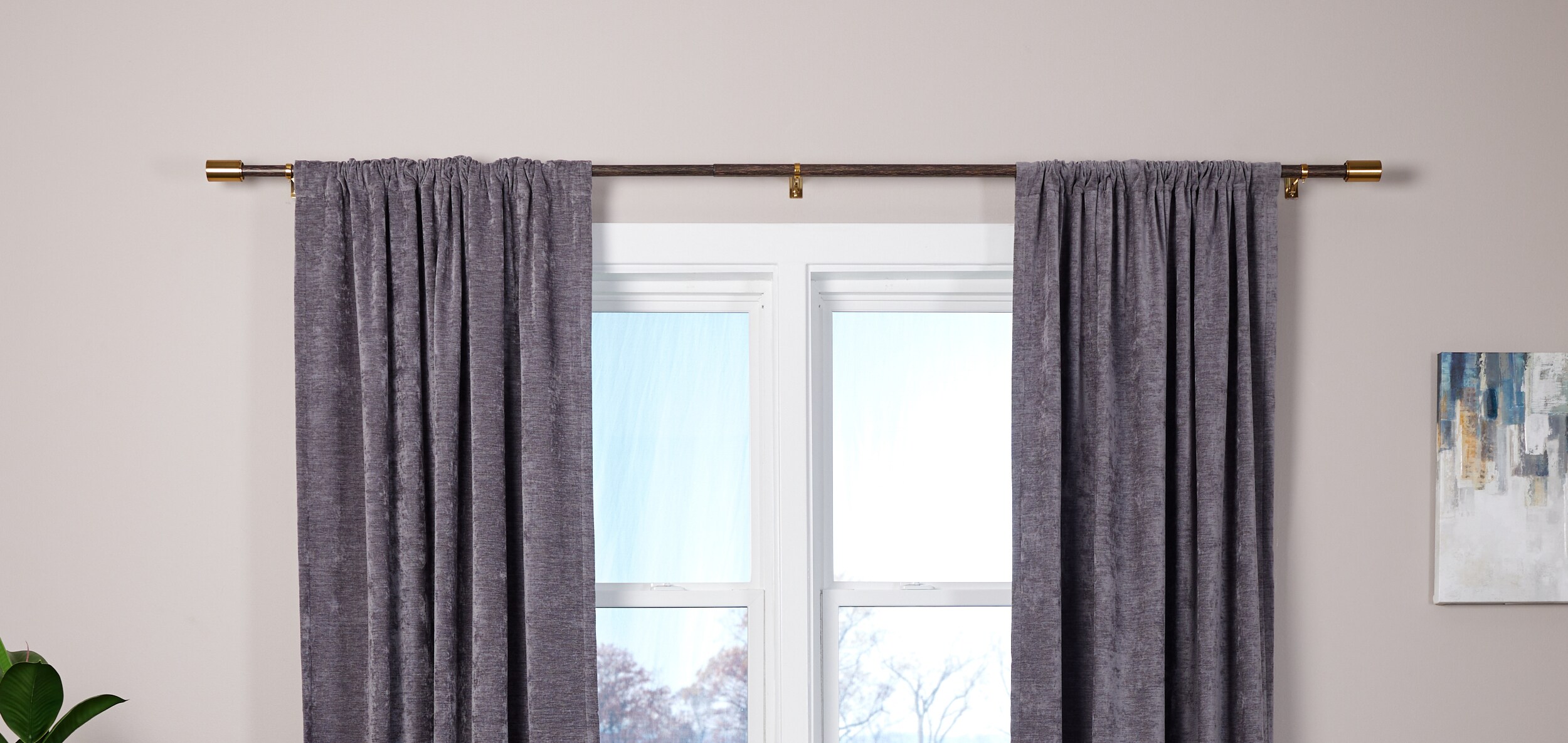 Origin 21 36-in to 72-in Wood and Gold Iron Single curtain rod with Finials