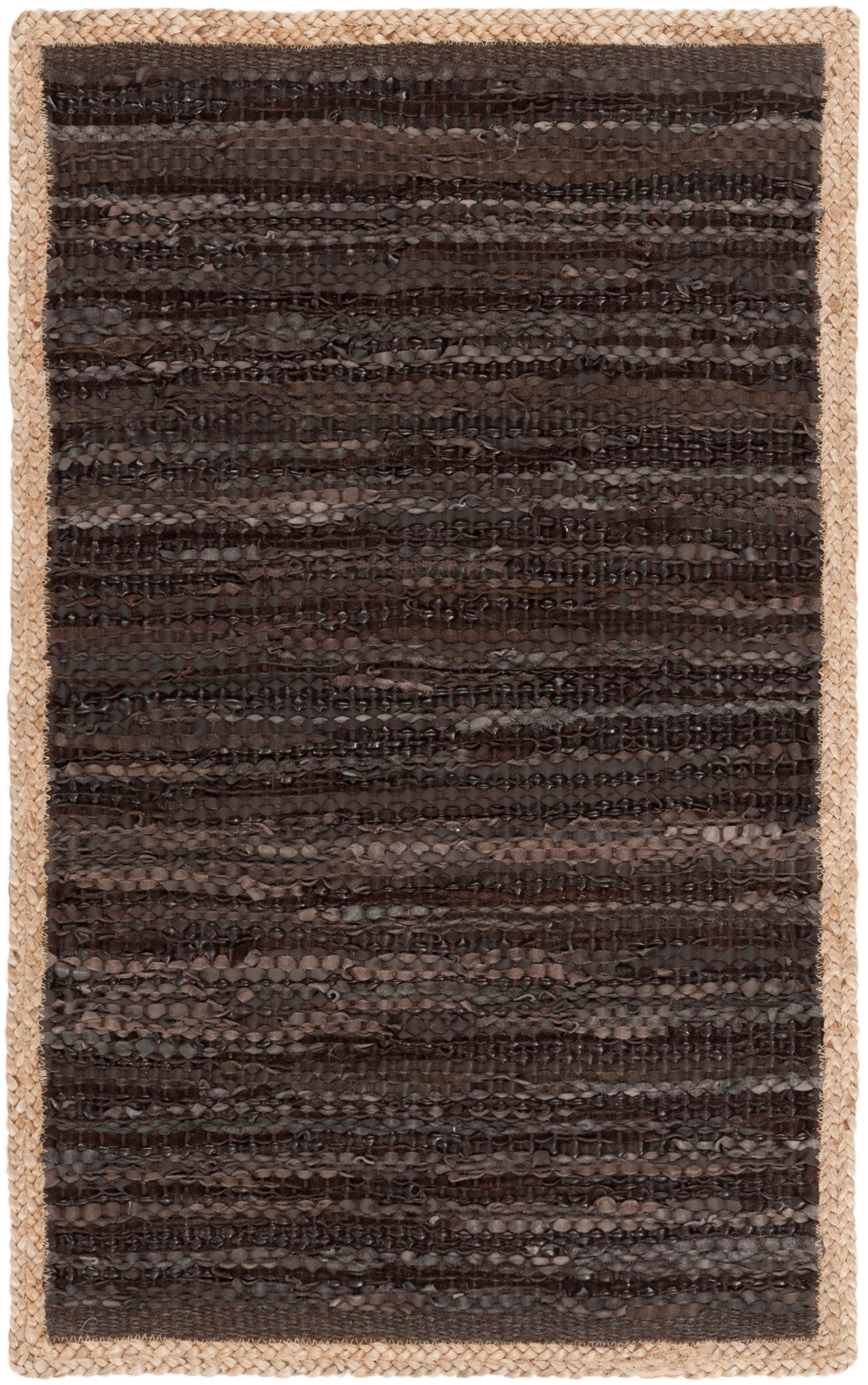 Safavieh CAP901H-3 Cape Cod Lisborn 3 x 5 (ft) Leather Chocolate/Natural Rectangular Indoor Abstract Coastal Throw rug