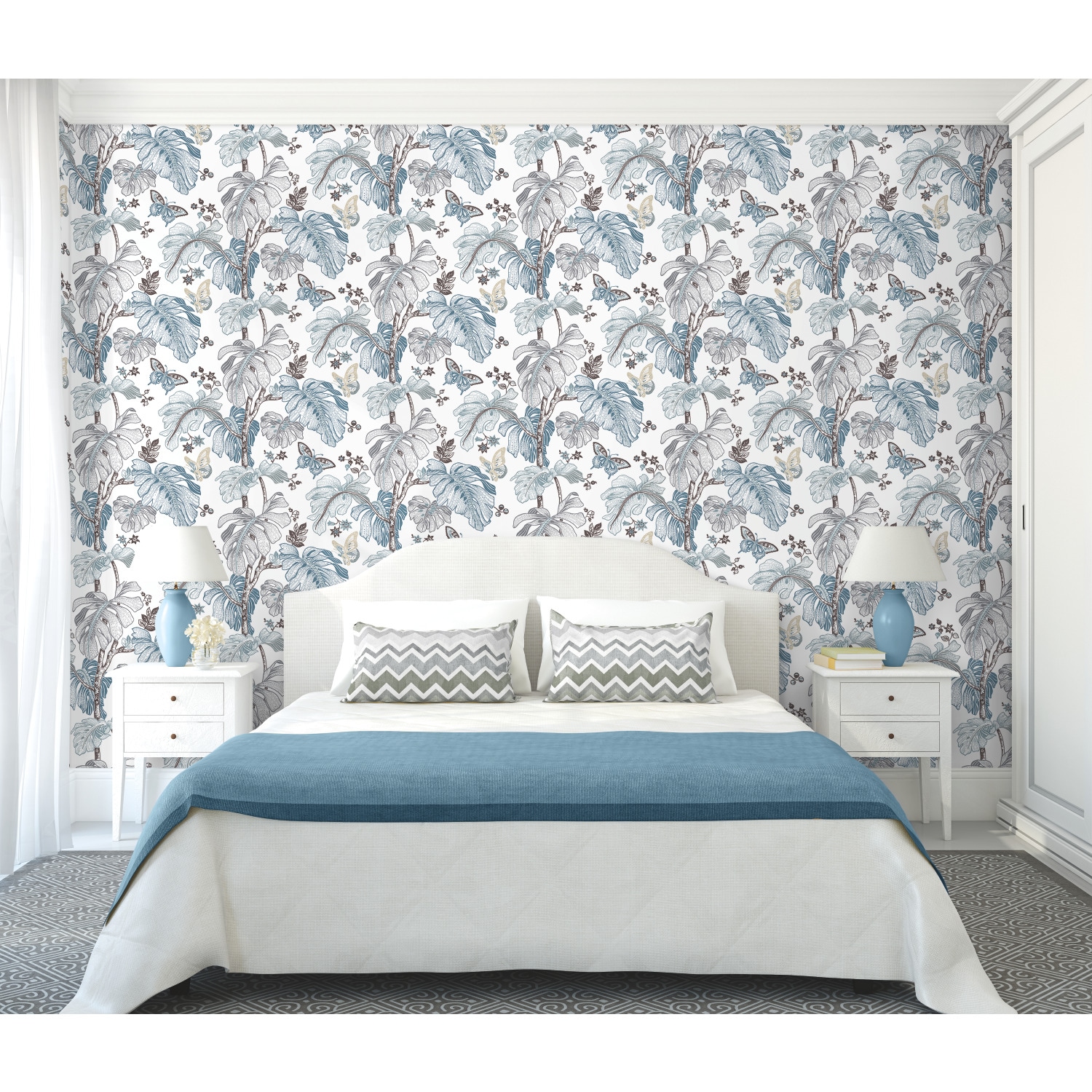 RoomMates RMK11584RL 28.29-Sq. Feet Blue Vinyl Ivy/Vines Self-adhesive Peel and Stick Wallpaper