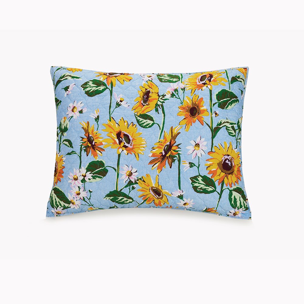 Sunflower Sky Twin Blue Cotton Reversible Quilt Set