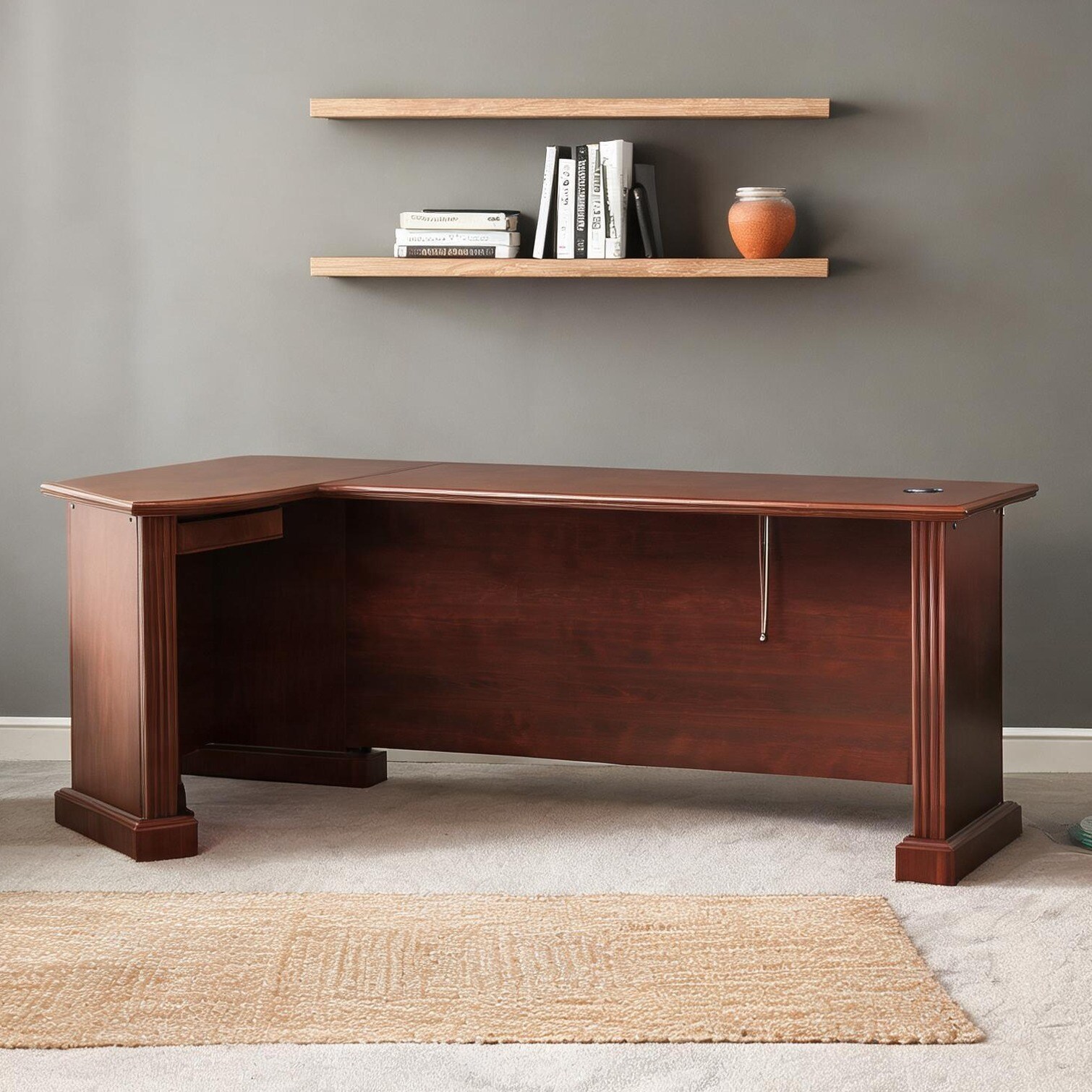 SunJet Warm Red Engineered Wood U-Shaped Computer Desk with Storage for ...