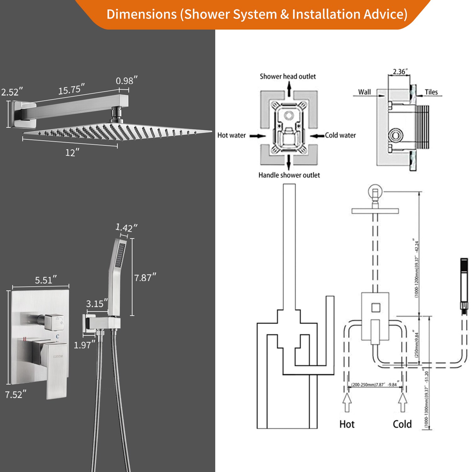 Cobbe LS1-KSA012 Showerhead-Bar-Panels - View #8