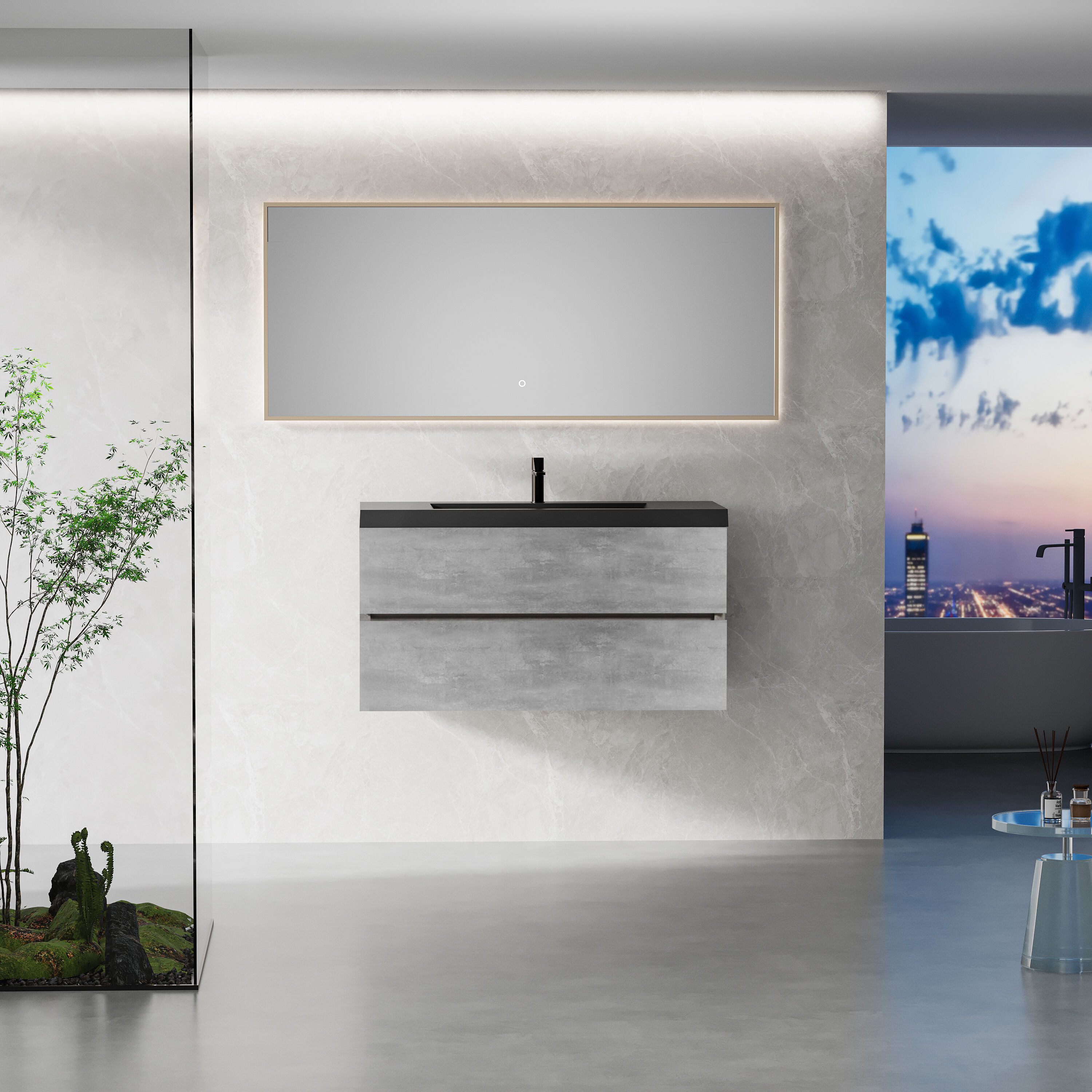 GDFStudio 325170 Harrison 42-Inch Floating Bathroom Vanity with Sink and Storage Drawers-Grey