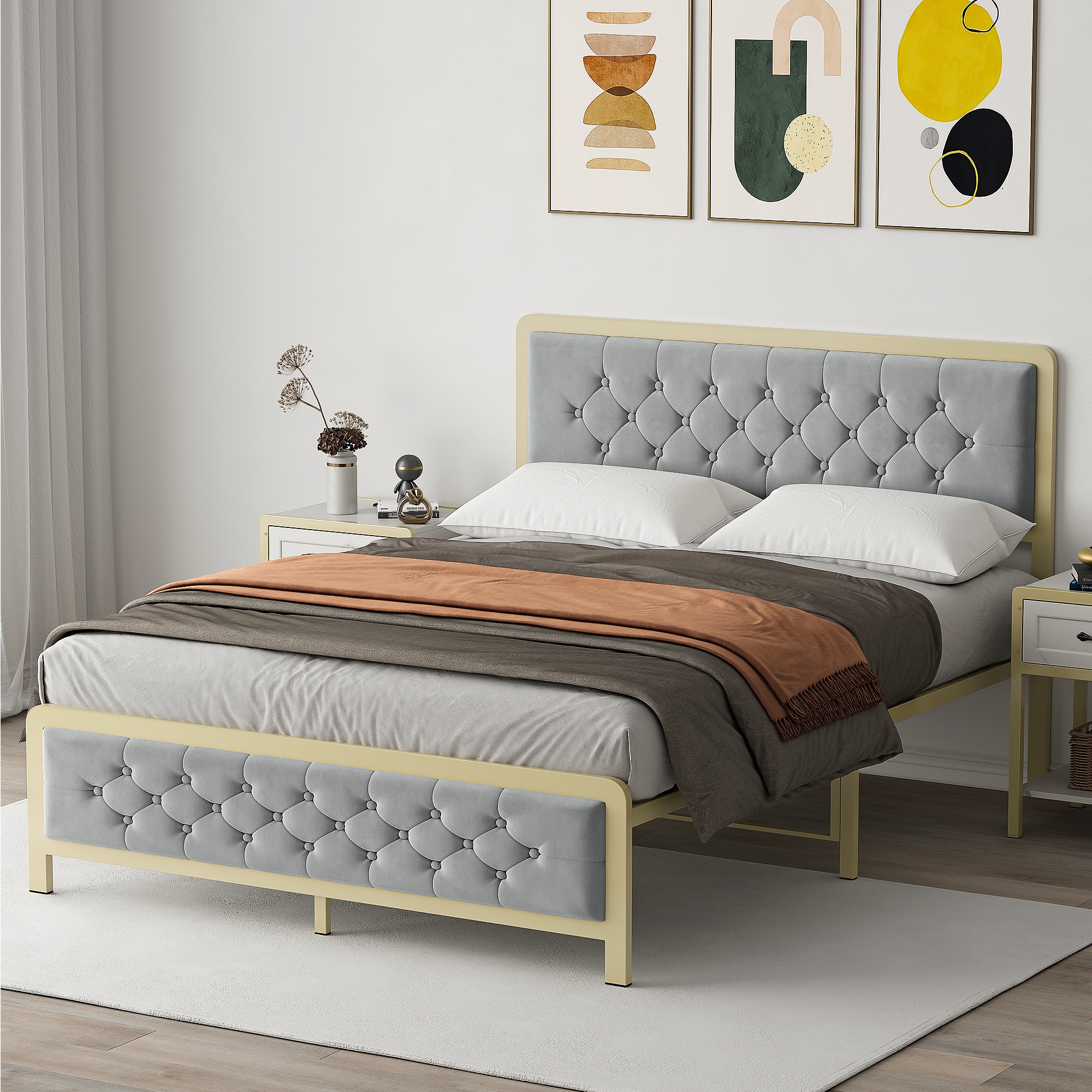 Garvee Dark Gray Queen Wood And Metal Platform Bed In The Beds ...