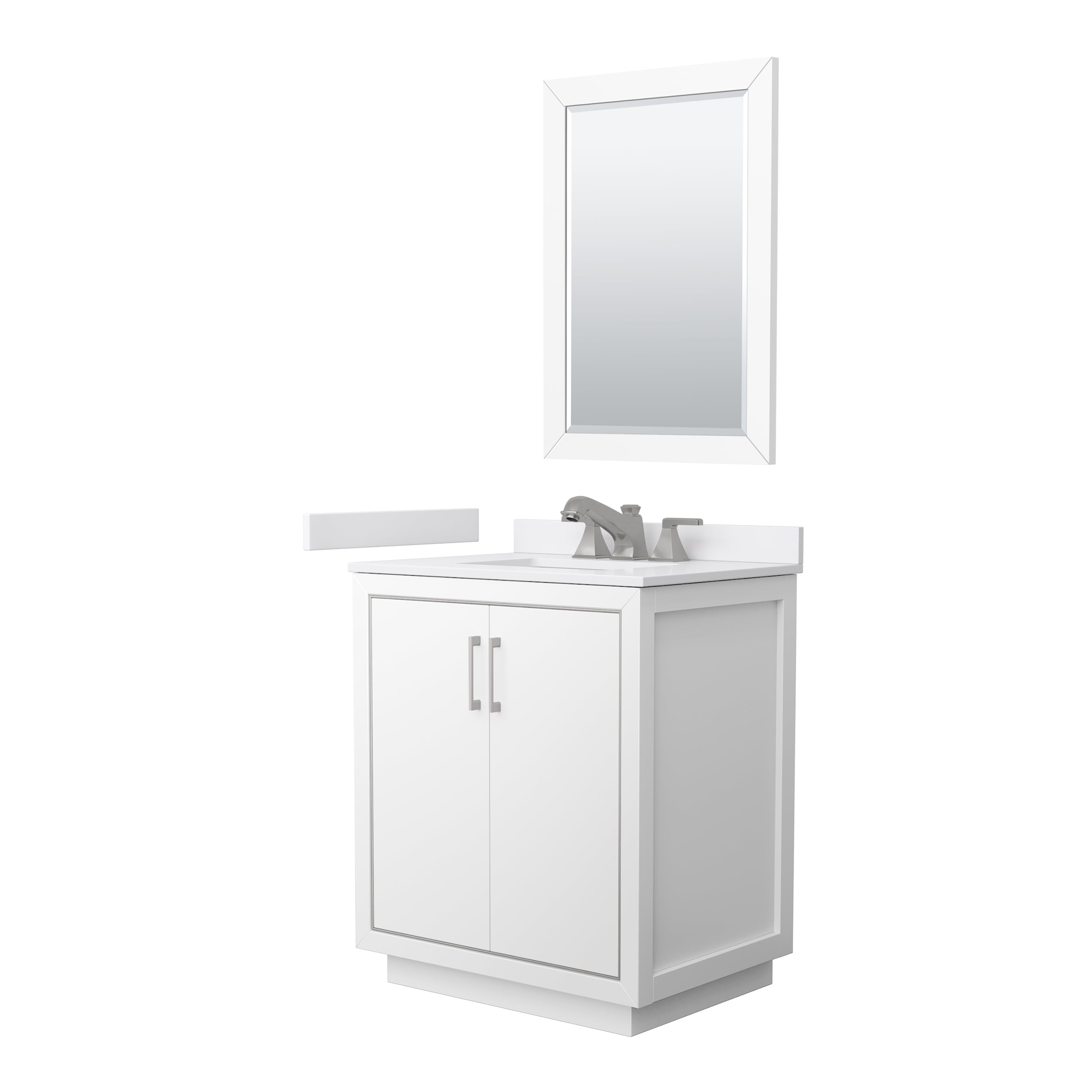 Wyndham Collection WCF111130SWHWCUS3M24 Icon 30-in White with Brushed Nickel Trim Undermount Single Sink Bathroom Vanity with White Cultured Marble Cultured Marble Top (Mirror Included)