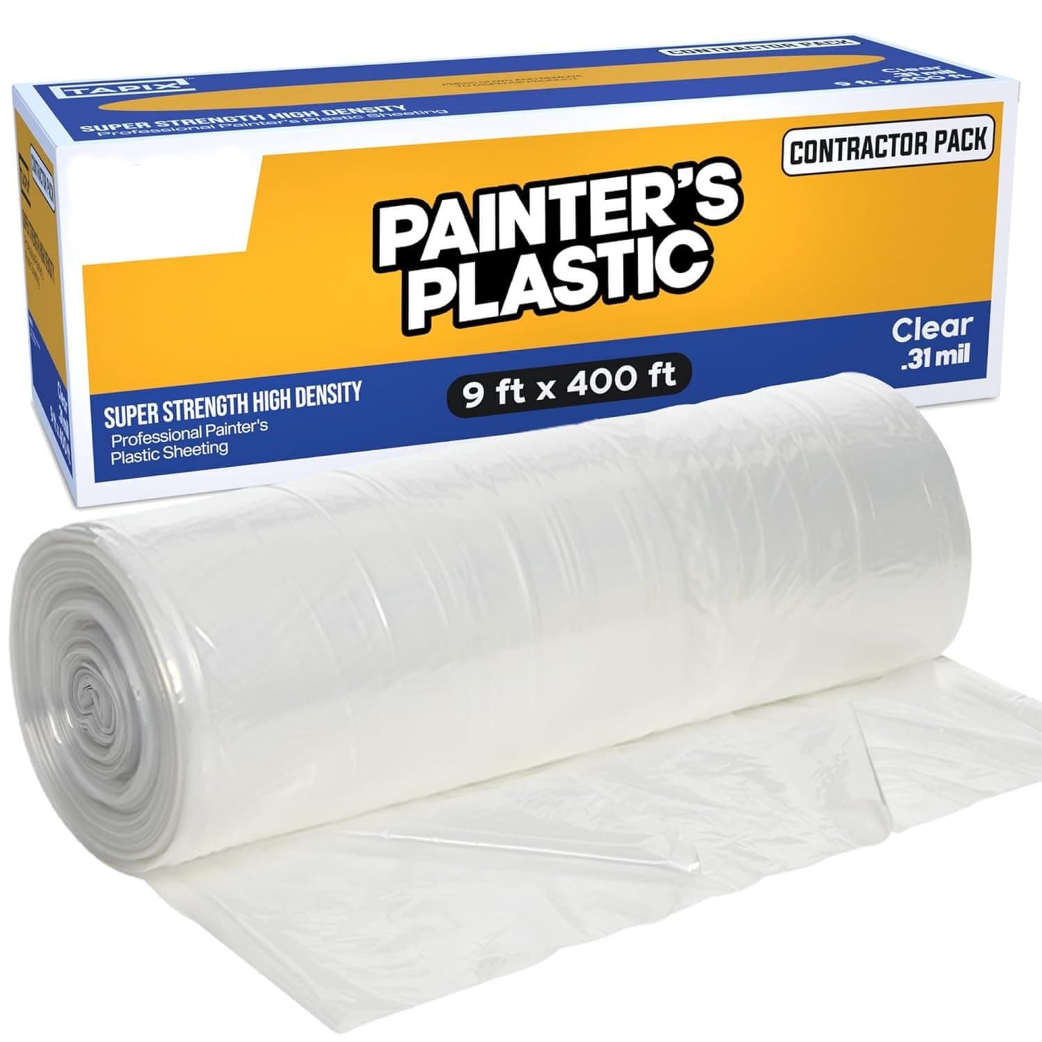 OGETFUUR 400ft L 9ft W High Density Clear Painter's Plastic Sheeting Roll for Furniture and Floor Protection