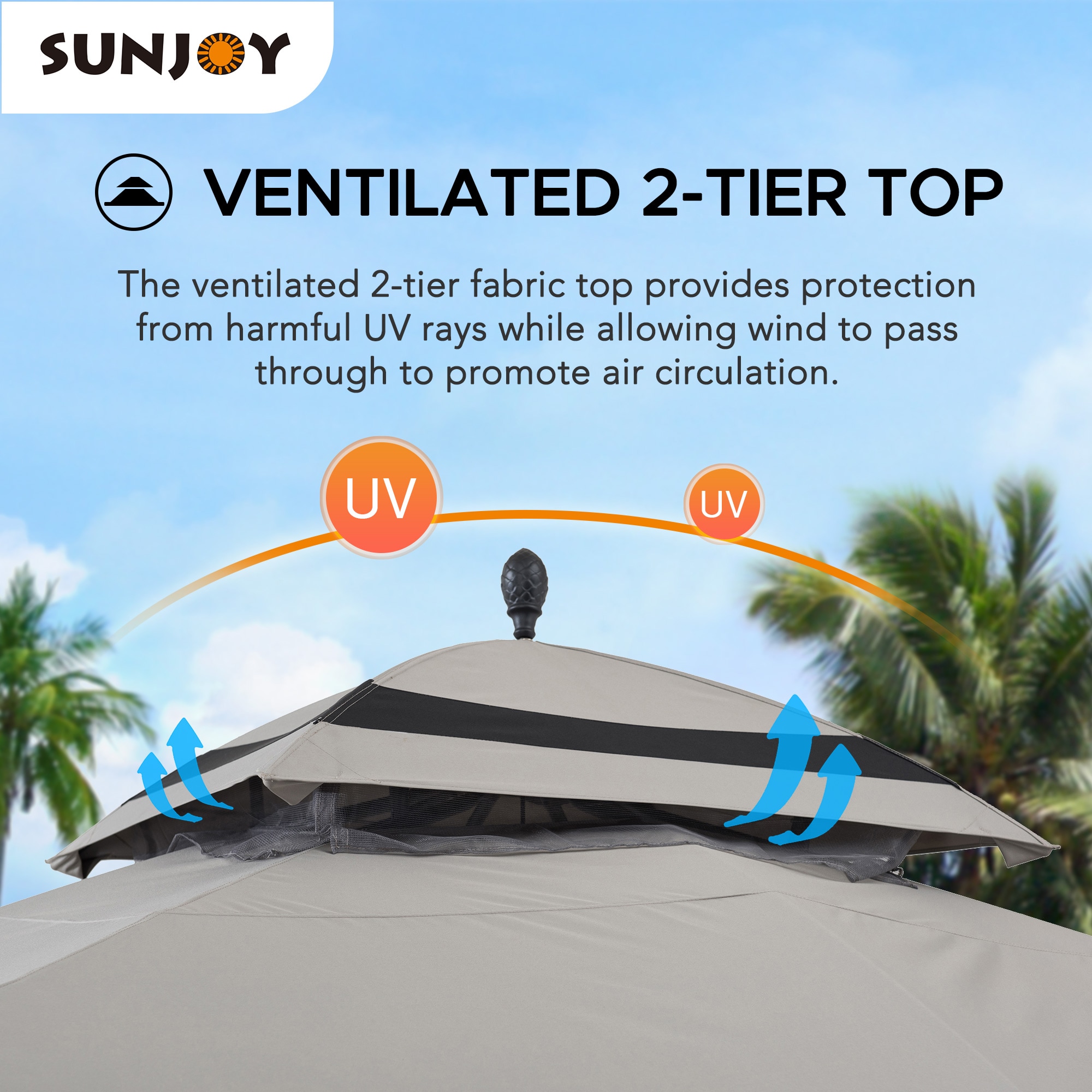 Sunjoy 10.5-ft x 13-ft Rectangle Gray Metal Polyester Roof Semi ...