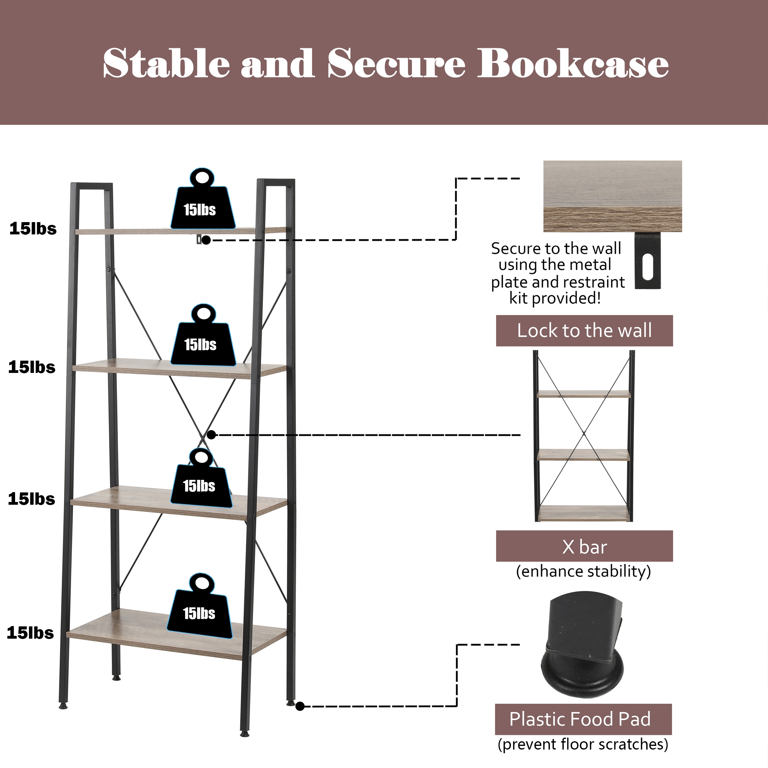 LuxenHome WHIF579 bookcases - View #13