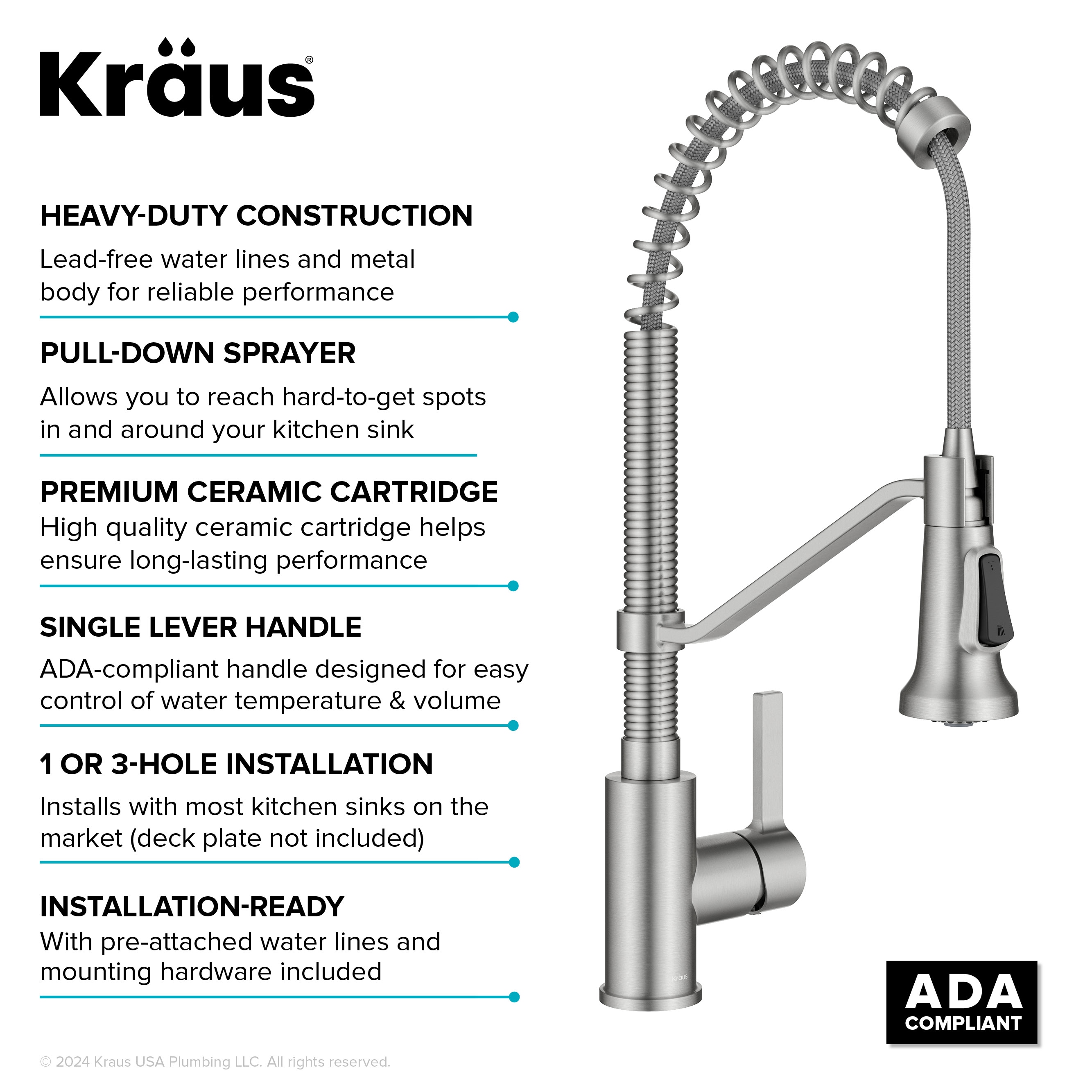 Britt Spot-Free Stainless Steel Commercial Style Pull-Down Kitchen Faucet