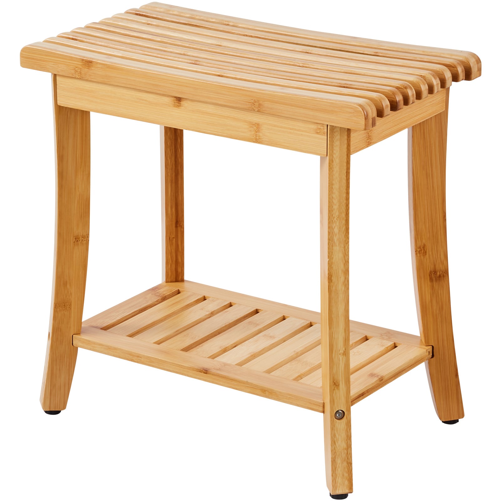 Mecale Bamboo Shower Bench 19.1 in Waterproof Shower Stool with Storage Shelf 330 lb Natural