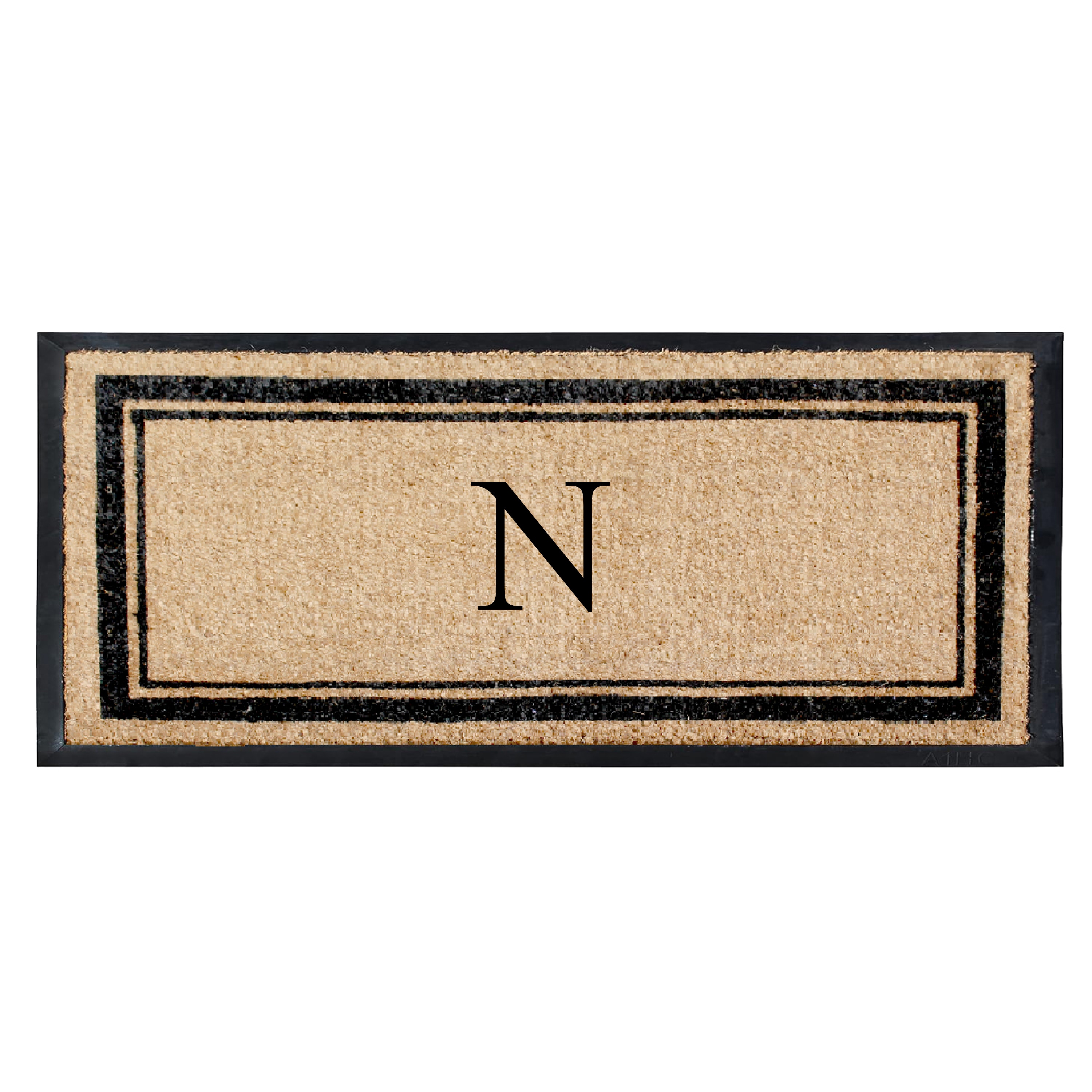 A1 Home Collections  Hand Flocked Monogrammed Natural Coir Doormat with Rubber Backing Heavy Duty Anti Shed Front Door Mat 30 in x 60 in Letter N