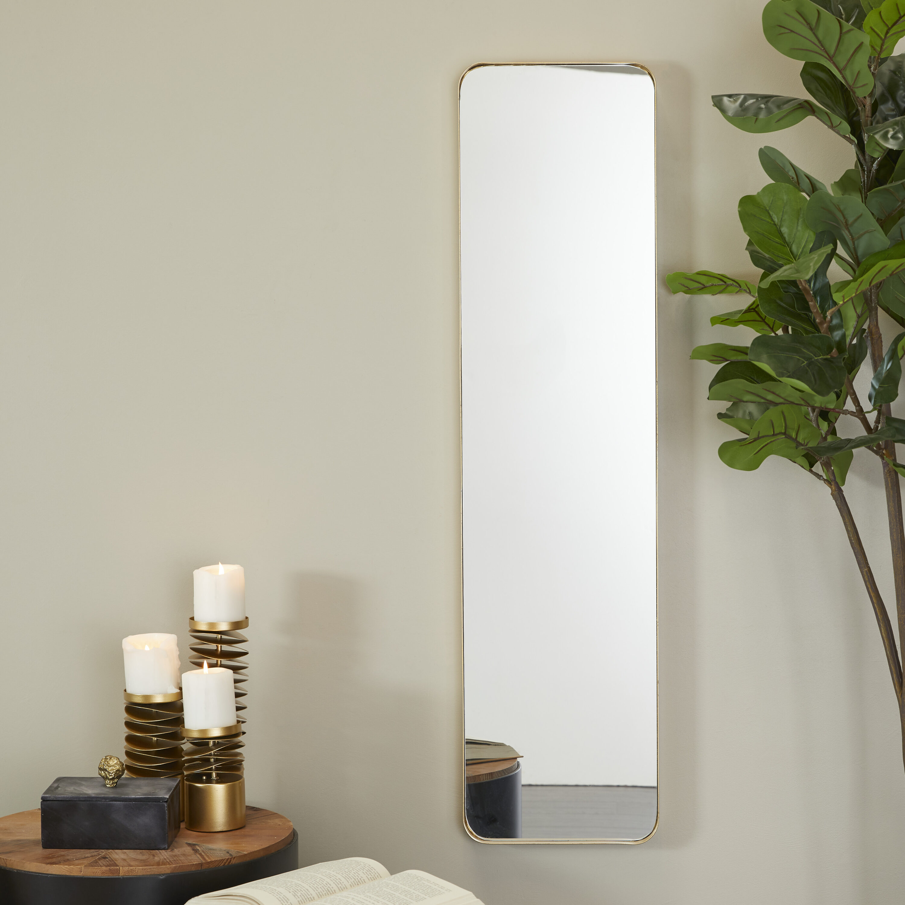 Grayson Lane 61494 12-Inches W x 48.0-Inches H Rectangle Gold with Thin Framed Wall Mirror