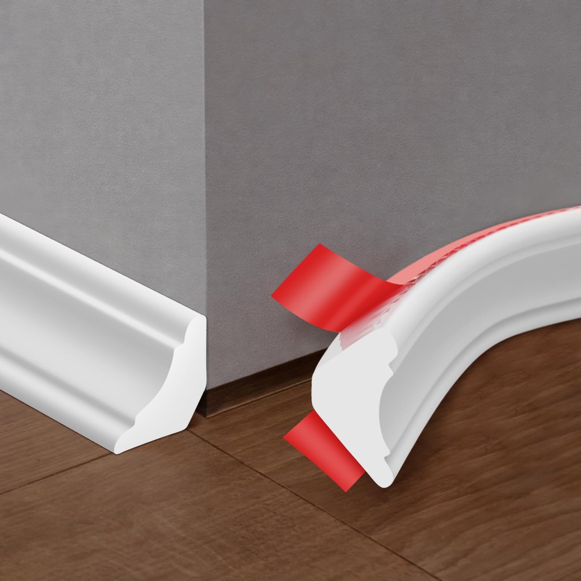 Angel Sar 16.4 FT x 1.1 Inch White Flexible Self Adhesive TPE Quarter Round Molding Trim for Baseboard Floor Bathroom Kitchen Countertop Edge