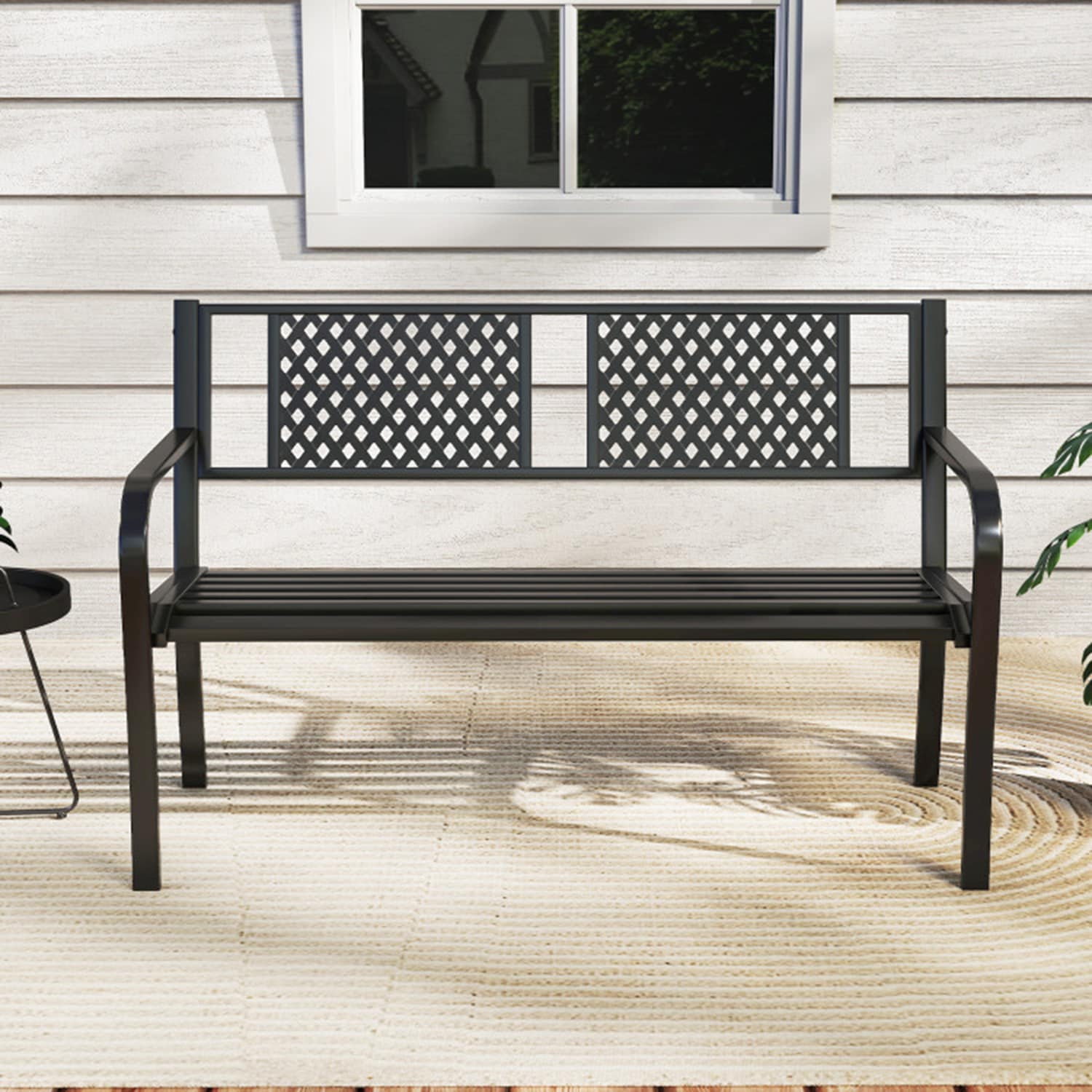Patio Benches 50-in W x 32-in H Black Steel Garden Bench