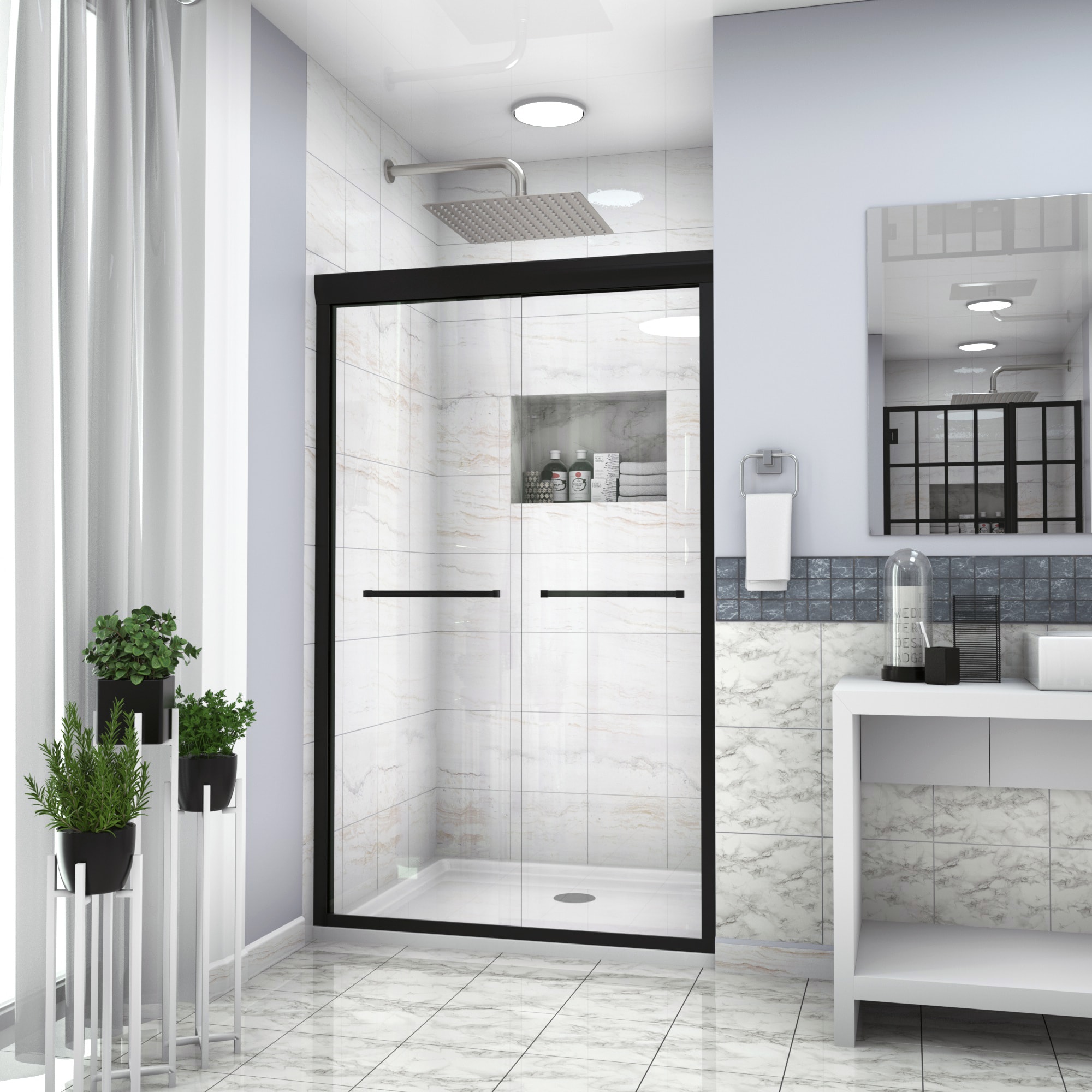 Lordear LD shower door 47-3/4-in to 48-in W x 76-in H Semi-frameless ...