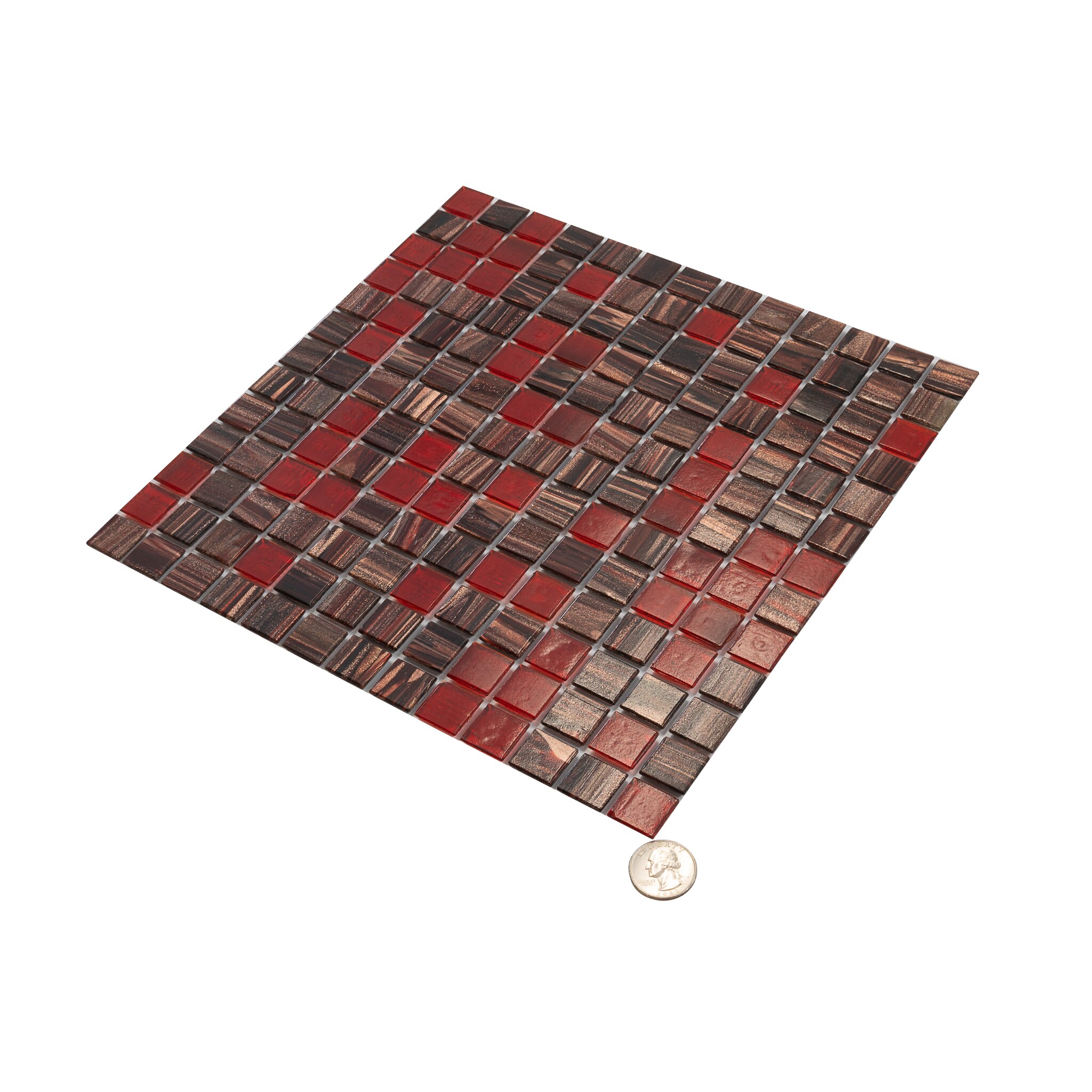 Mingles 12" x 12" Glossy Red and Brown Glass Mosaic Tile