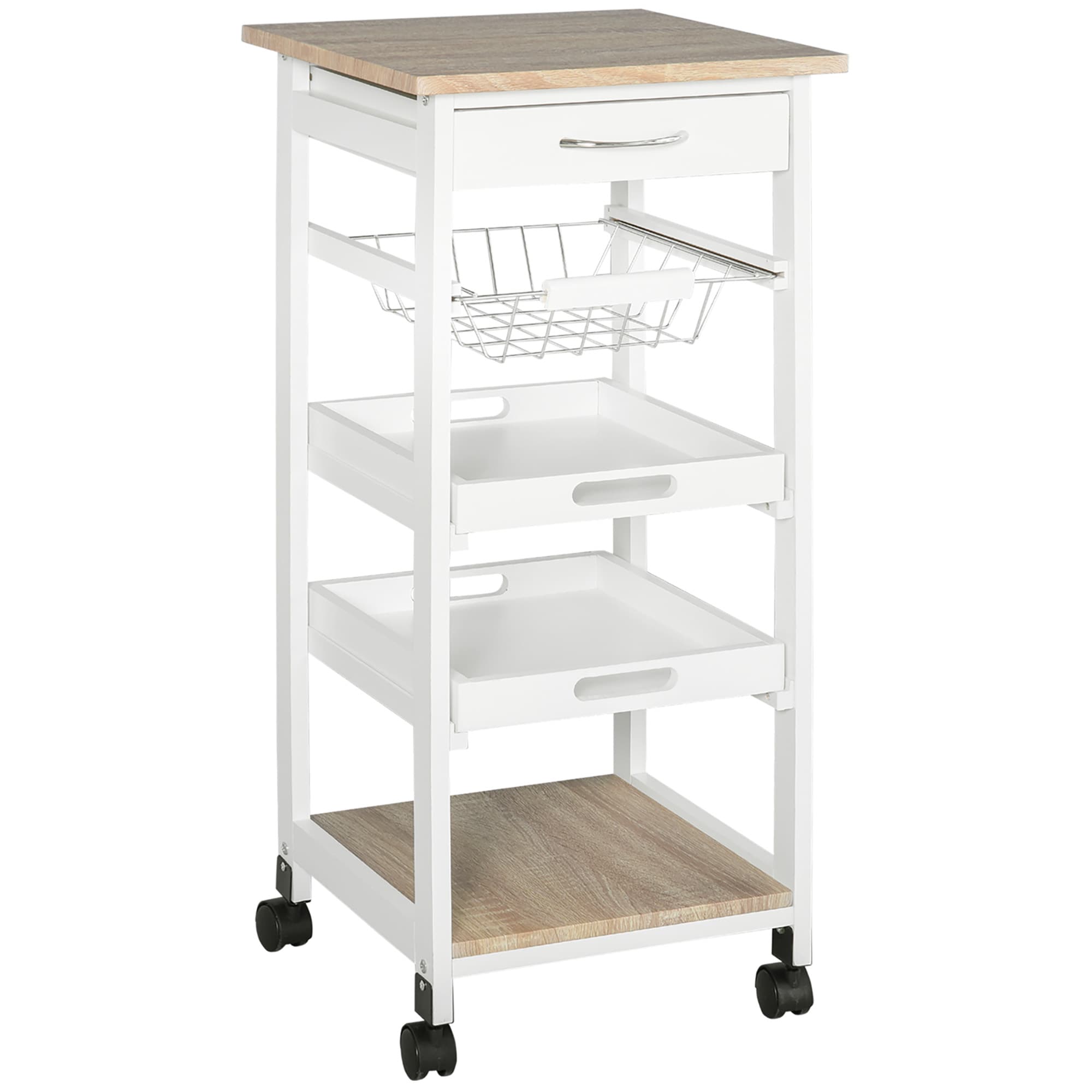Bayfeve BF-195401-IN White MDF Base with MDF Rolling Kitchen Cart ( 14.5-in x 14.5-in x 32.3-in )
