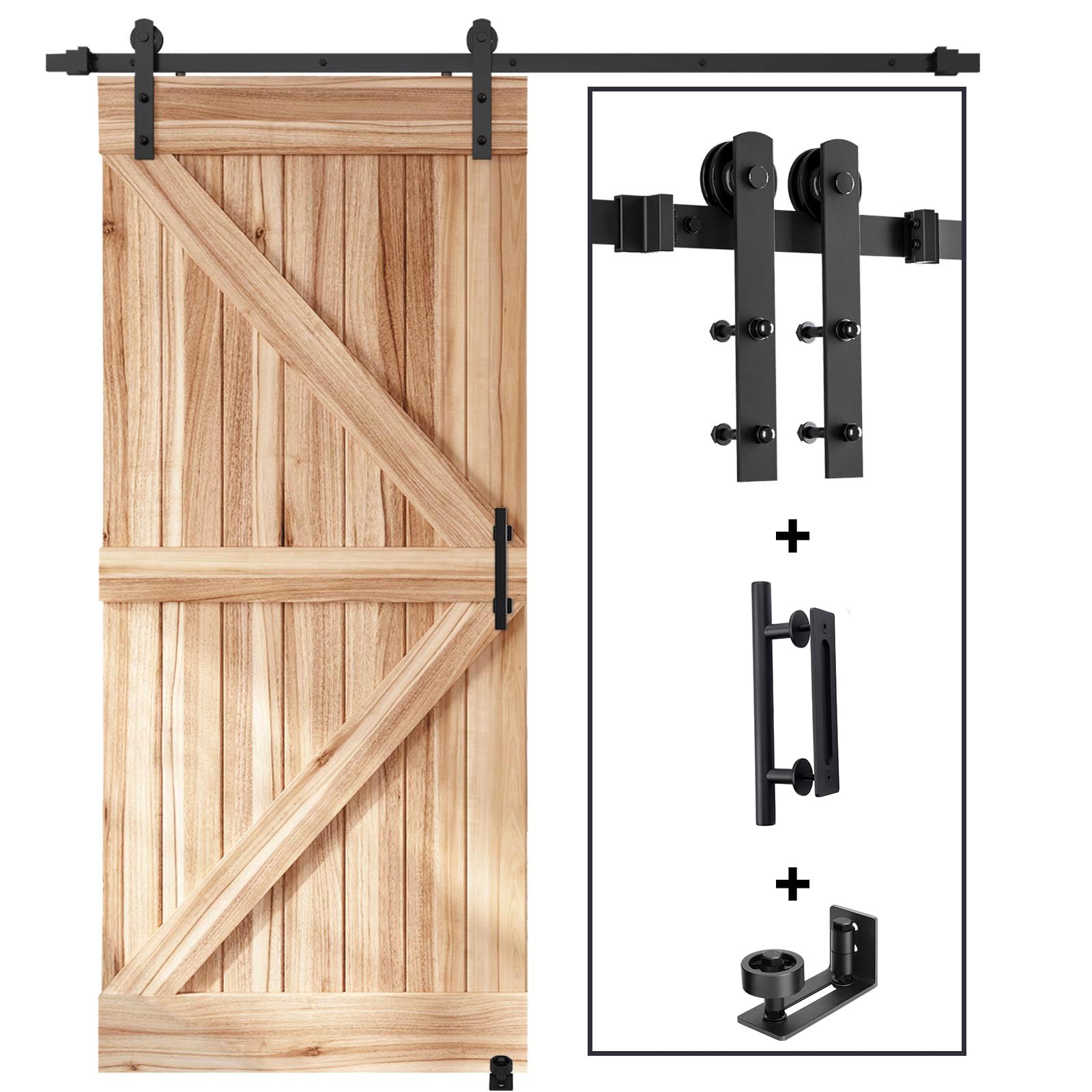 Phewnyzo  6 FT Sliding Barn Door Hardware Kit with Handle and Black Powder Coated Aluminum Track for Single Doors up to 36 Wide