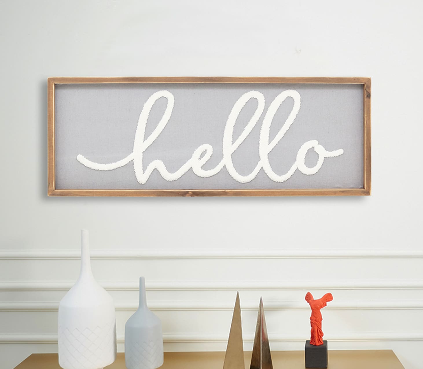 Parisloft SG0141 Hello Sign Brown Wood Framed 11.875-Inches H x 31.5-Inches W Inspirational Wood Sign