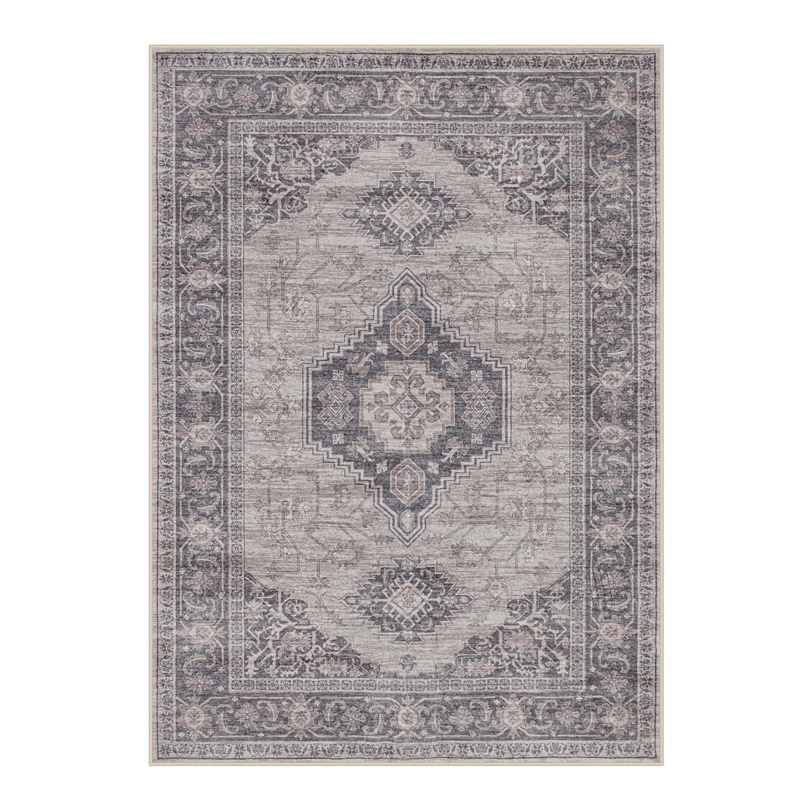 Lahome AR-DYR-071-BR1 4 x 6 (ft) Grey-Brown Persian Medallion Short Pile Velvet Rectangular Indoor Area Rug