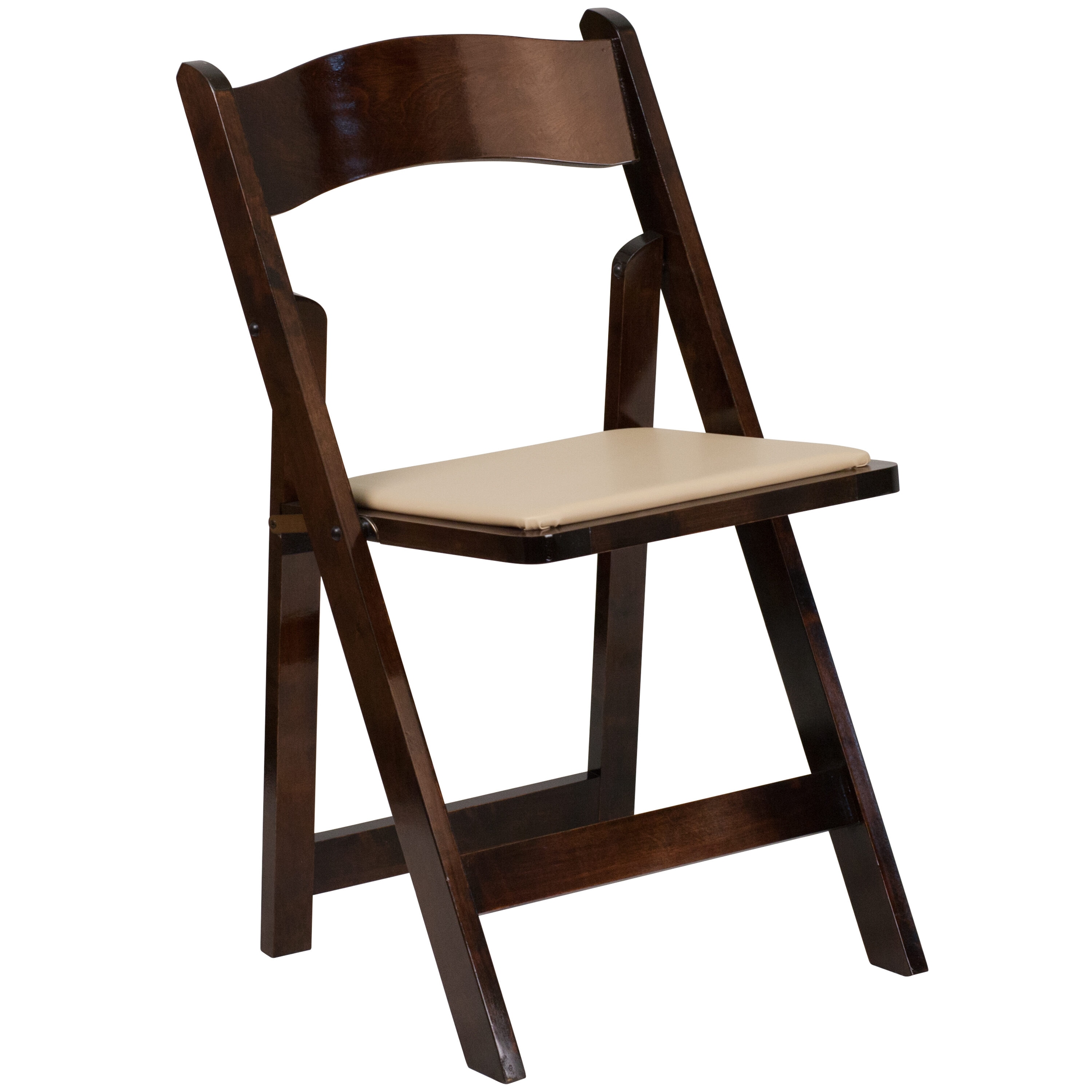Fruitwood Beechwood Folding Dining Chair with Vinyl Padded Seat