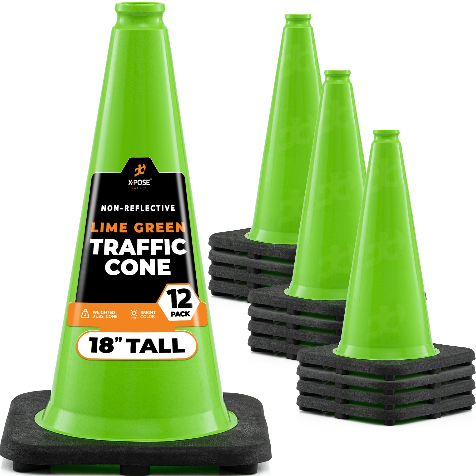XPOSE SAFETY LTC18-12-X-S 12 -Pack 40-in Green Traffic safety cone