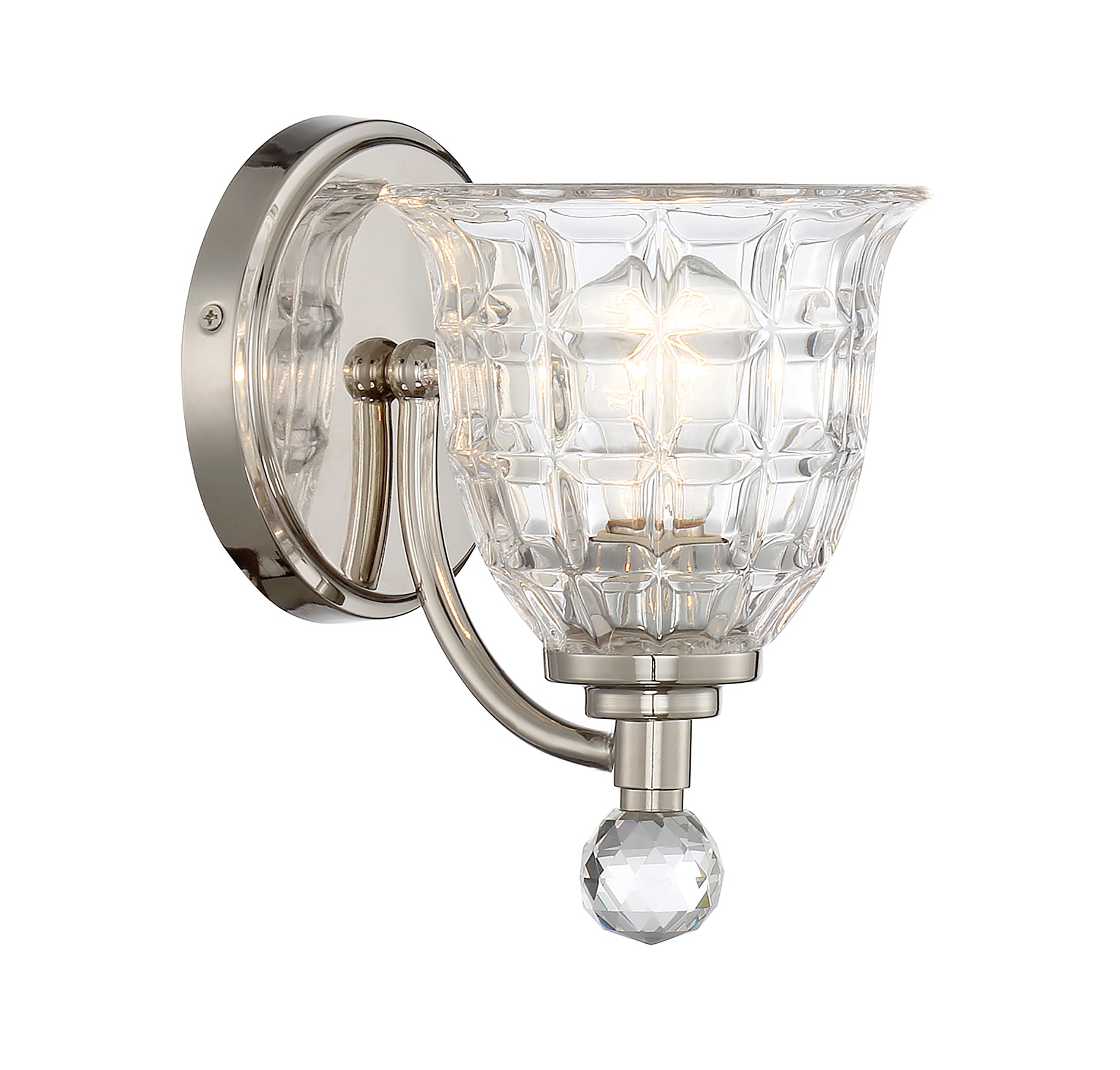 Elegant Polished Nickel 1-Light Sconce with Clear Crystal Shade