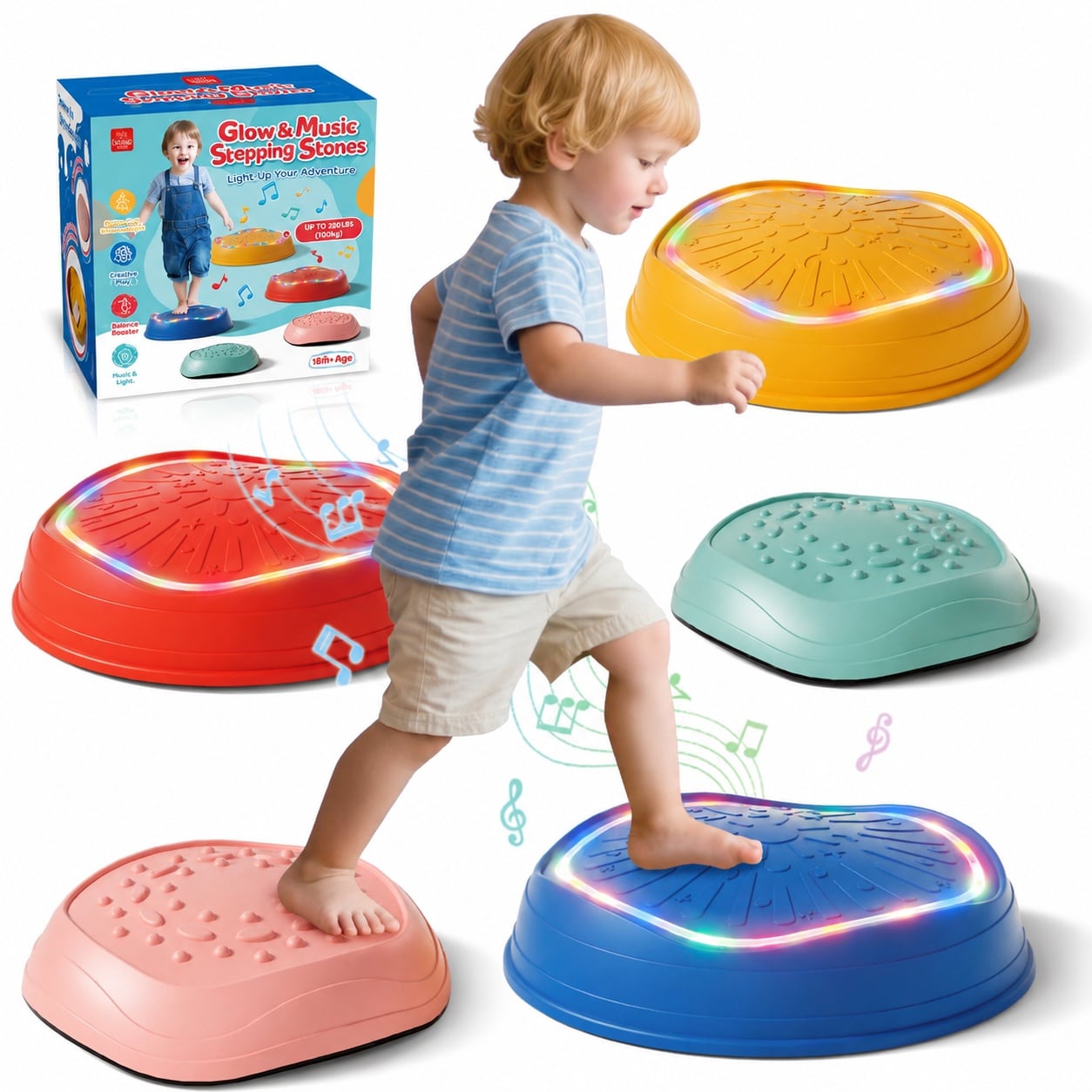 AOIZGMY - Kids Stepping Stones Set Non Slip Sensory Toys Light Up Musical Balance Board Obstacle...