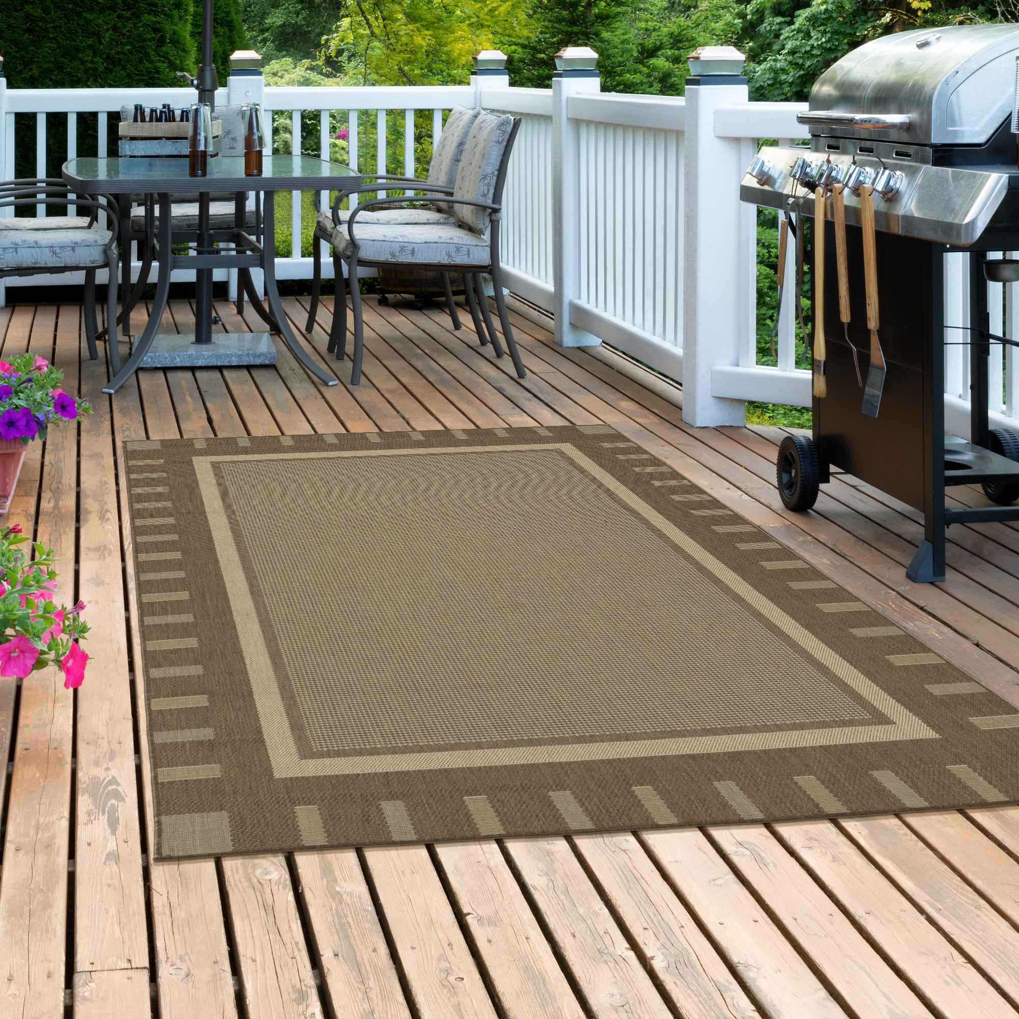 Ottomanson Landscape 5 x 7 Brown Indoor/Outdoor Border Area Rug in the ...