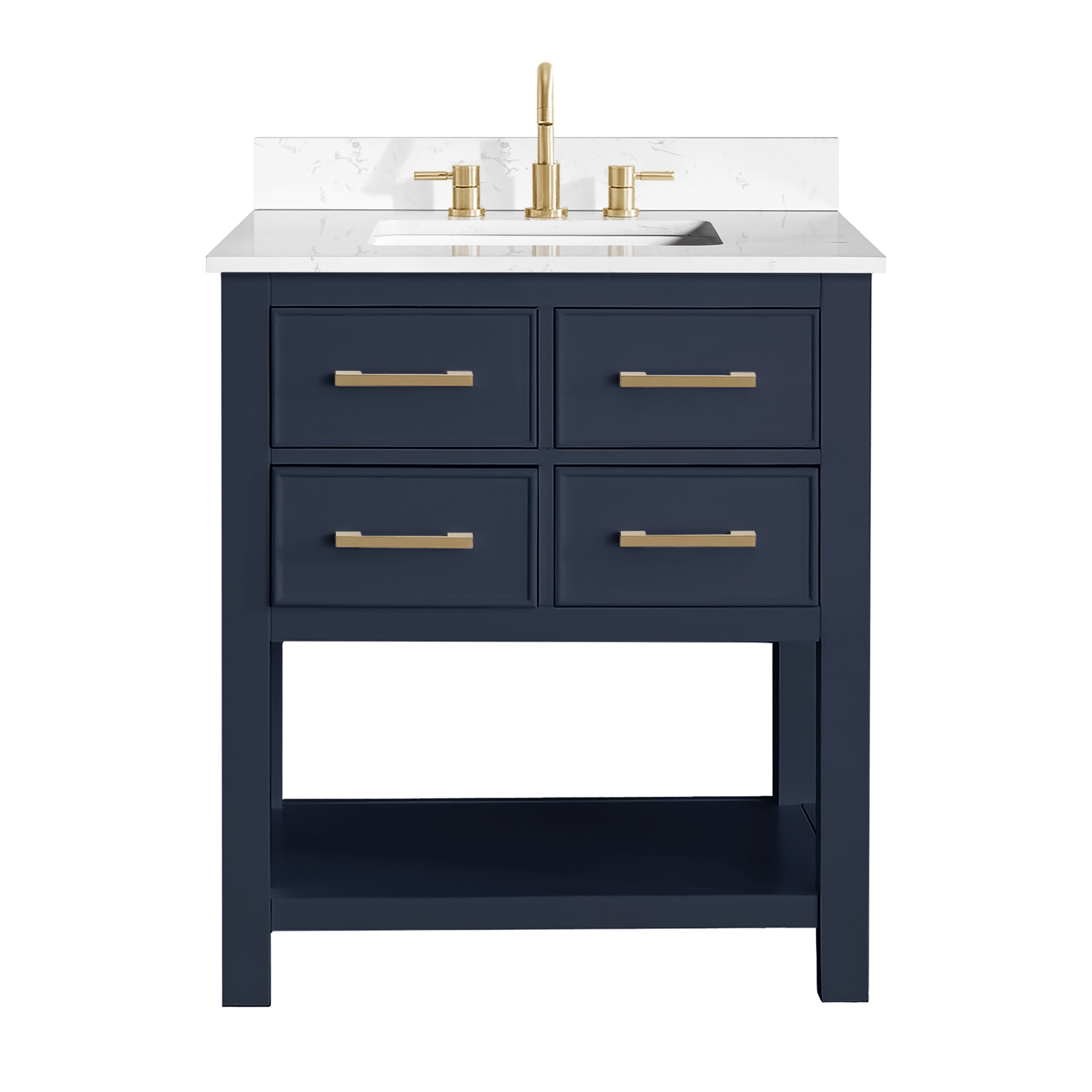 Navy Blue and Gold 31'' Single Bathroom Vanity with Engineered Marble Top