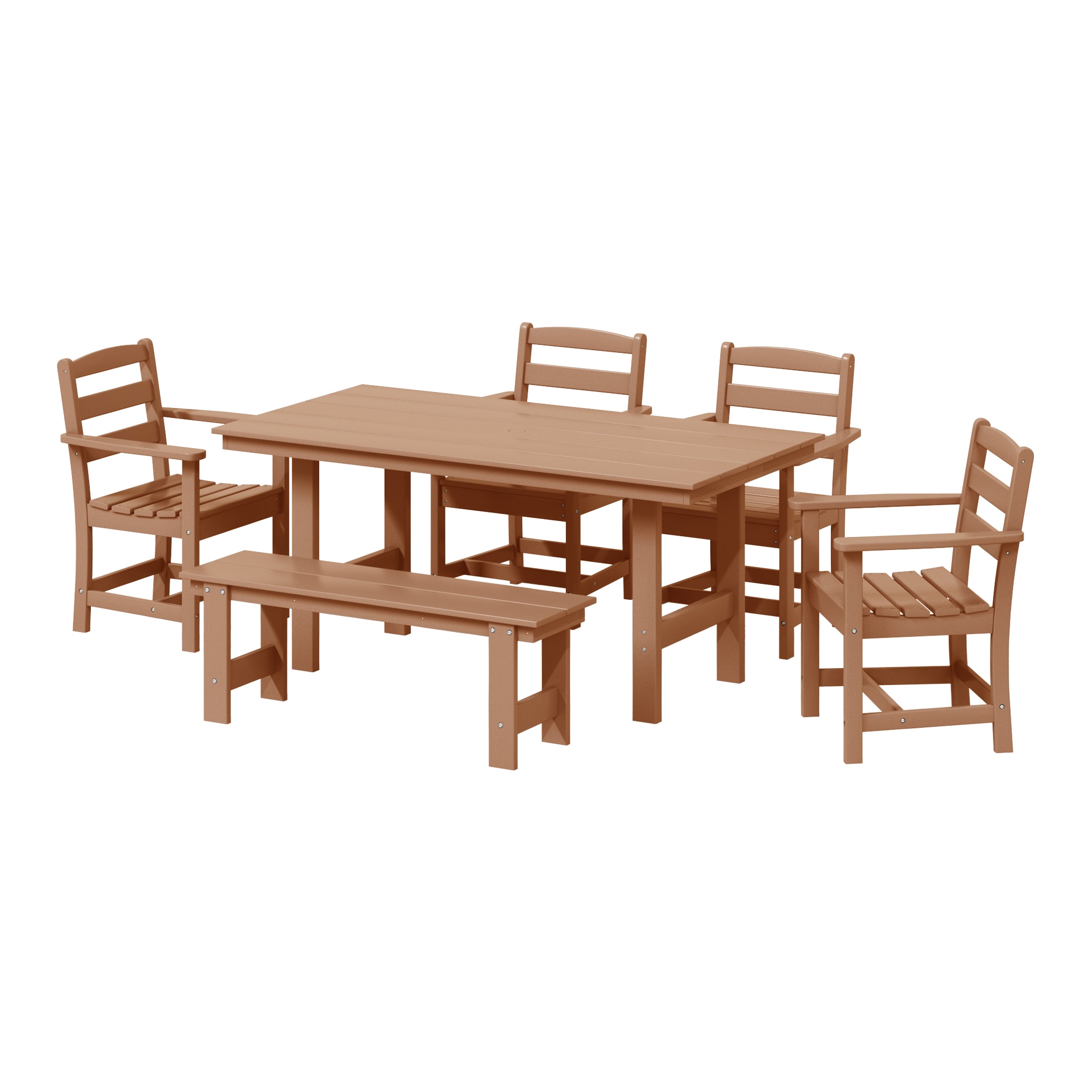 Costaelm -  Palms 6 Piece Outdoor HDPE Patio Dining Table Set with Bench