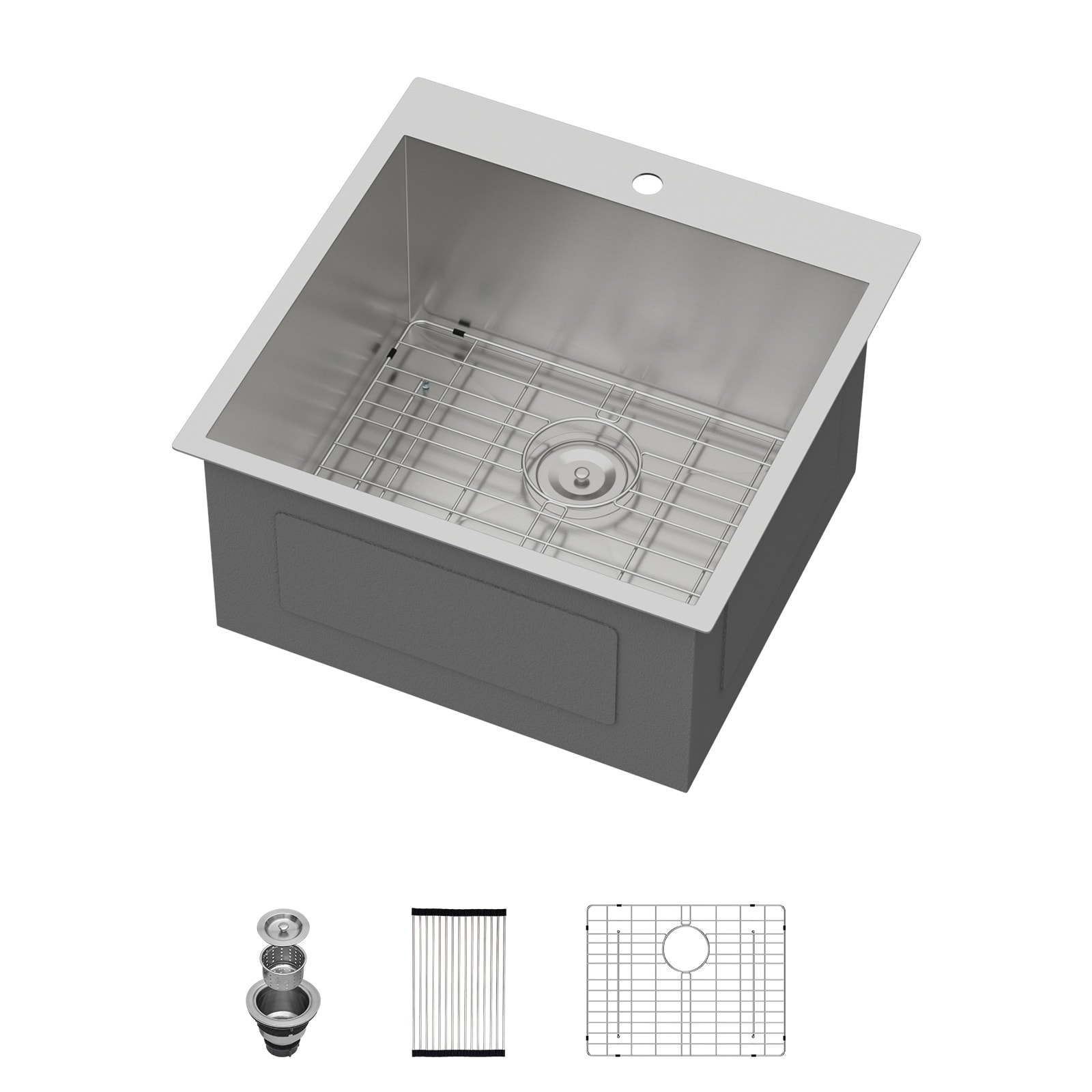 KICHAE Drop-in 22-in x 22-in 1-Basin 16 Gauge Stainless Steel Utility Laundry Sink with Drain