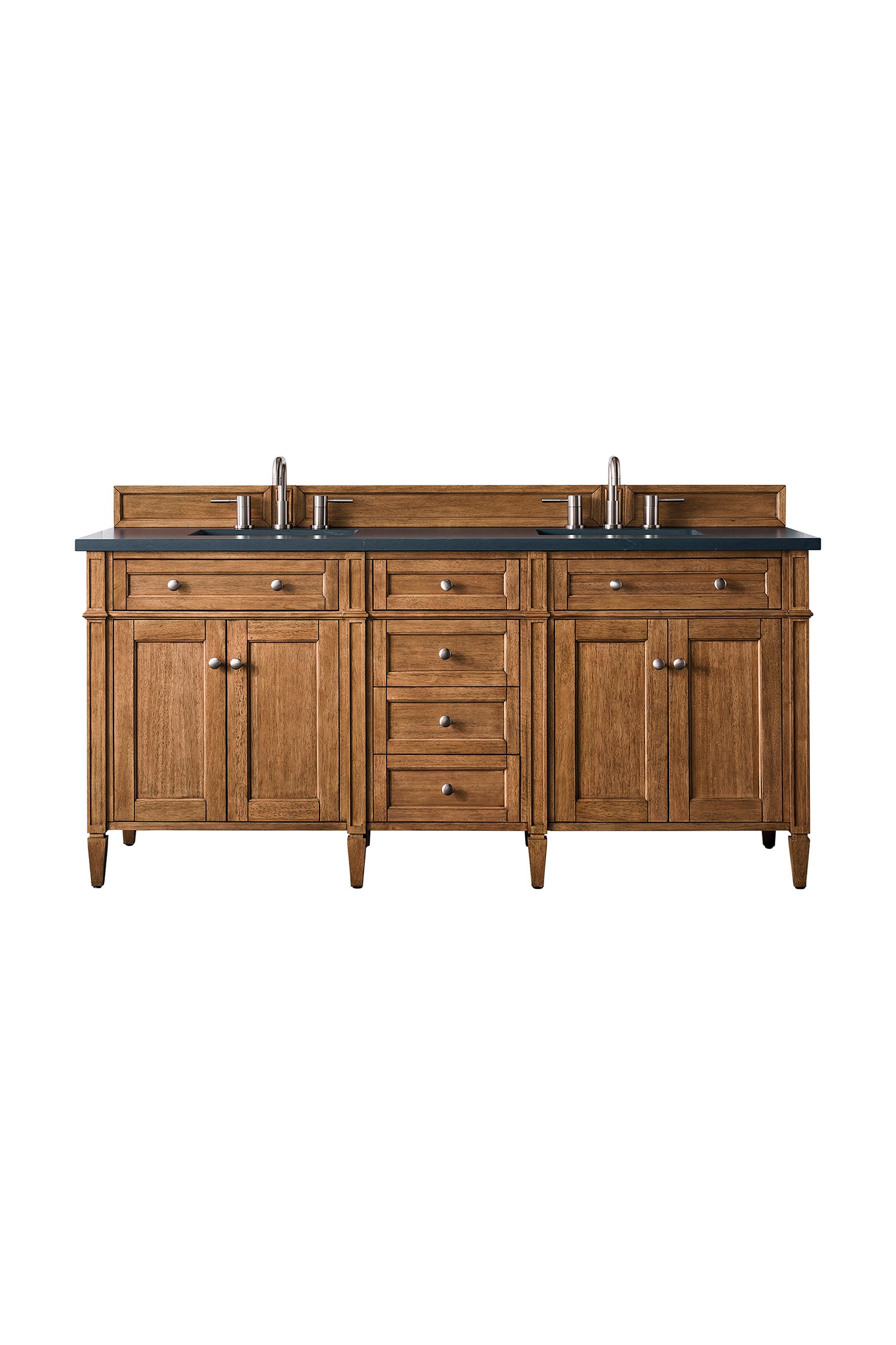 James Martin Vanities 650-V72-SBR-3CSP Brittany 72-in Saddle Brown Undermount Double sink Bathroom Vanity with Charcoal Soapstone Quartz Top