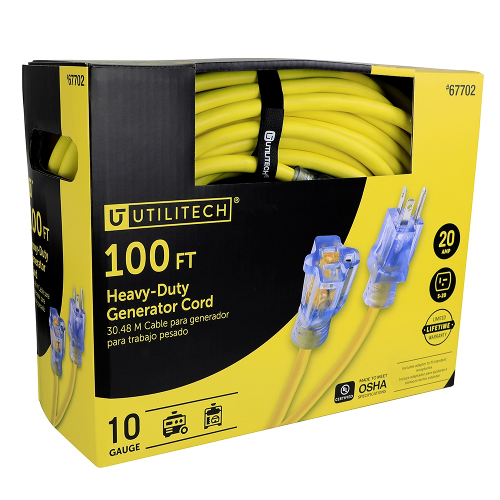 Utilitech UTP711935 100-Ft 20-Amp 125-Volt 10-Gauge Yellow Outdoor Generator cord