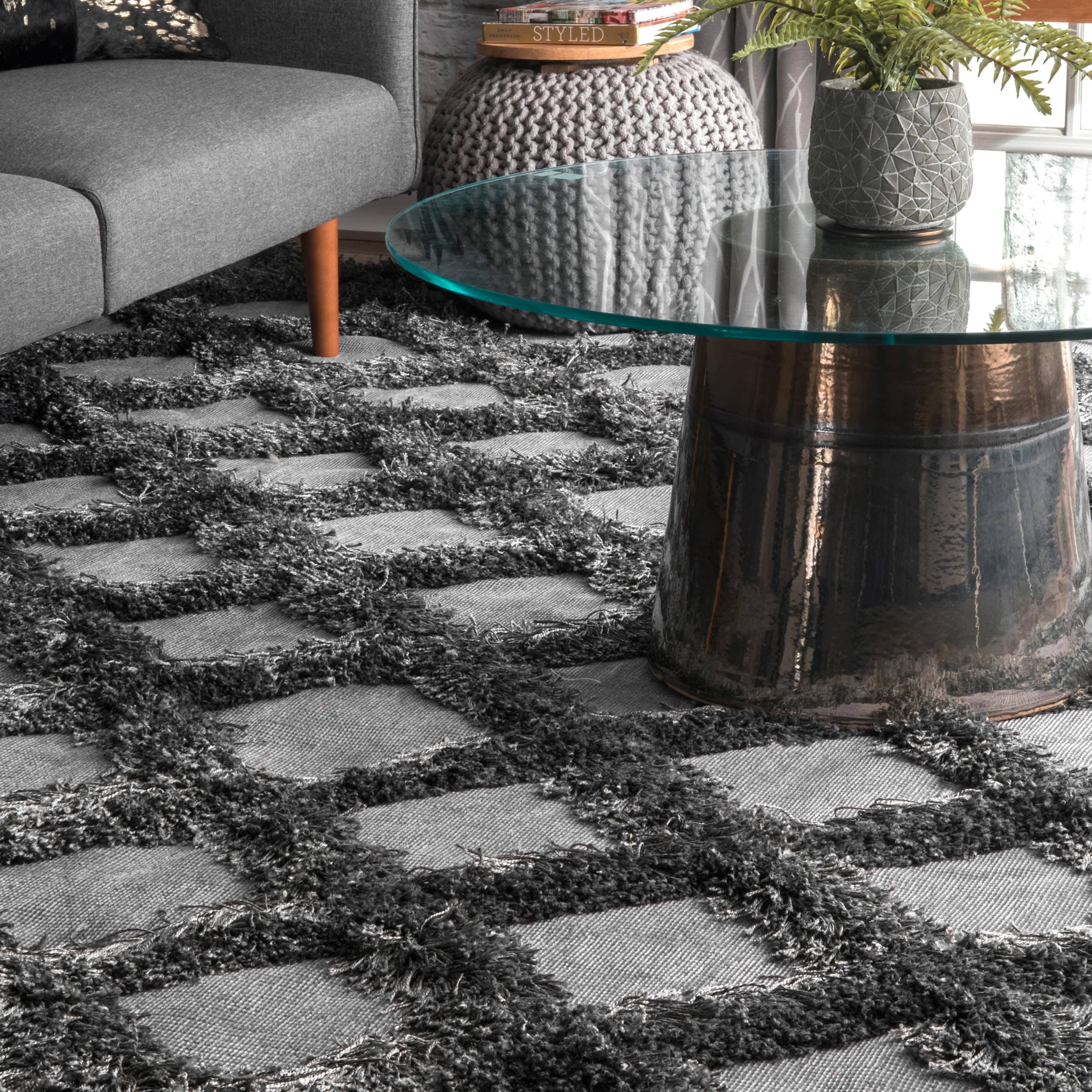nuLOOM BDFR01E-406 Francene 4 x 6 (ft) Loomed Polypropylene Dark Gray Rectangular Indoor Trellis Area rug
