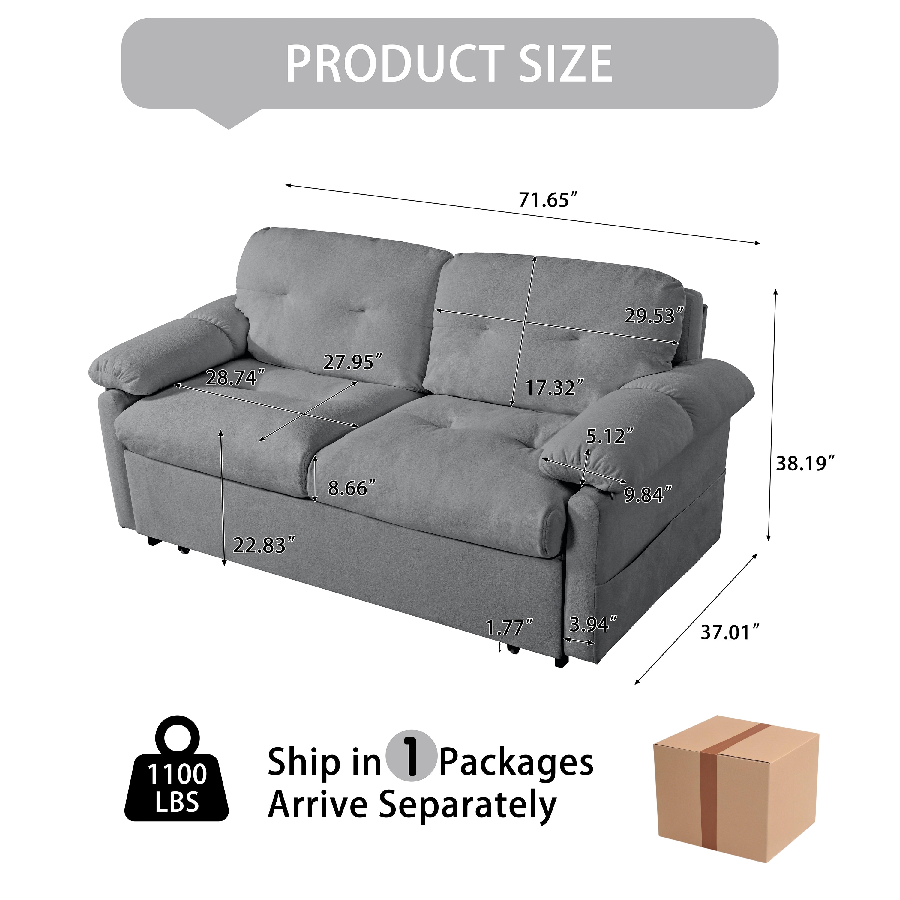 Homy Casa SLPPE GY BED Sofas-Loveseats - View #2