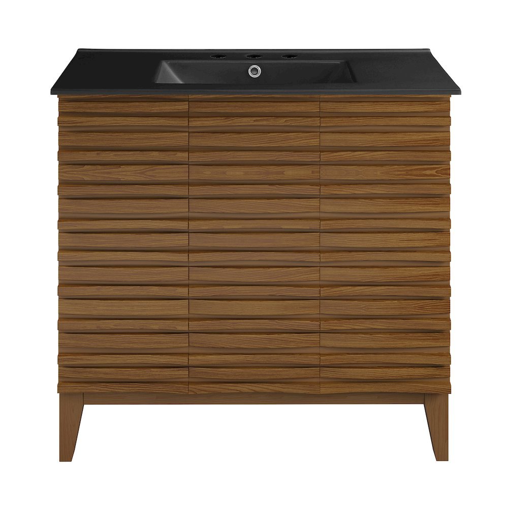 Swiss Madison - Cascade 36 in Brown oak Bathroom Vanity With Black 3Hole Ceramic Sink Top