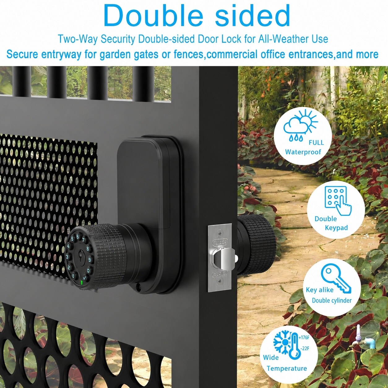 Phewnyzo Double Sided Keypad Door Knob with Dual Cylinders and Key ...