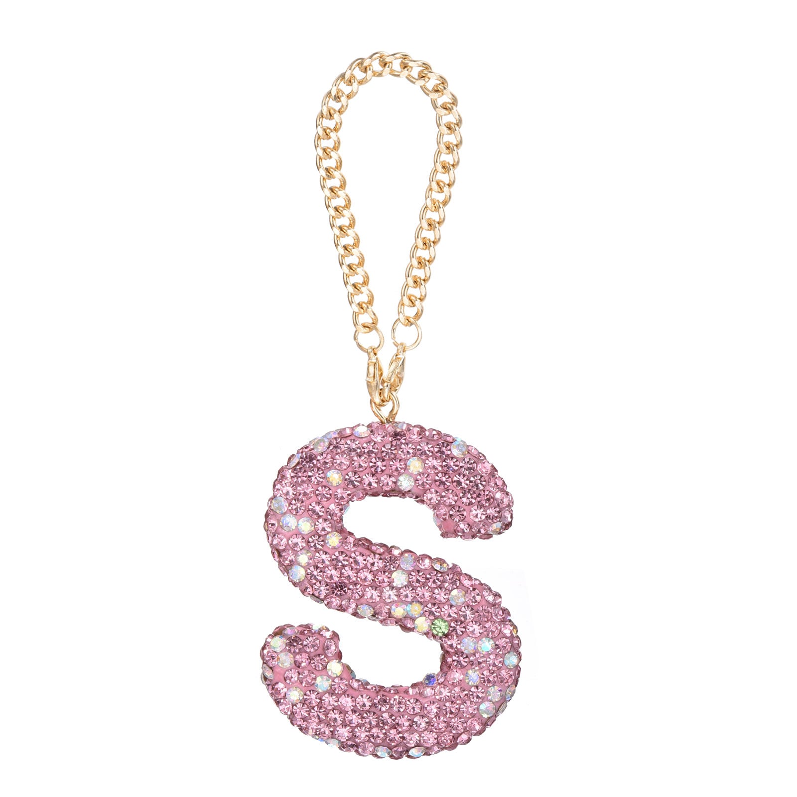 Unique Bargains Bling Car Letter Charm Initial S Letter Interior Car Rear View Mirror Decoration Hanging Crystal Ornaments for Women Bags Water Cup DIY Craft Pink #S26031800UX3437